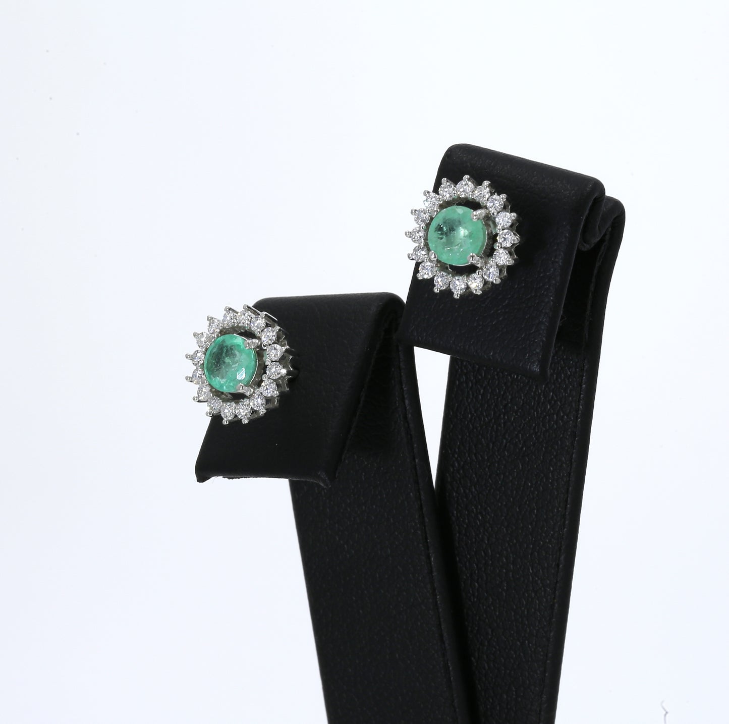 Colombian Emerald Earrings (1 pair): 1.10 ct tw Emeralds, 0.95 ct tw Diamonds, 14K White Gold