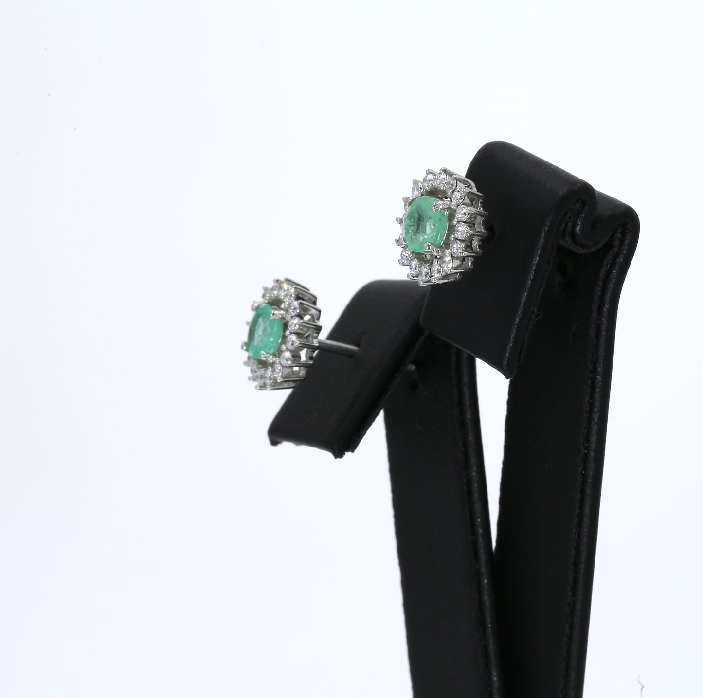 Colombian Emerald Earrings (1 pair): 1.10 ct tw Emeralds, 0.95 ct tw Diamonds, 14K White Gold