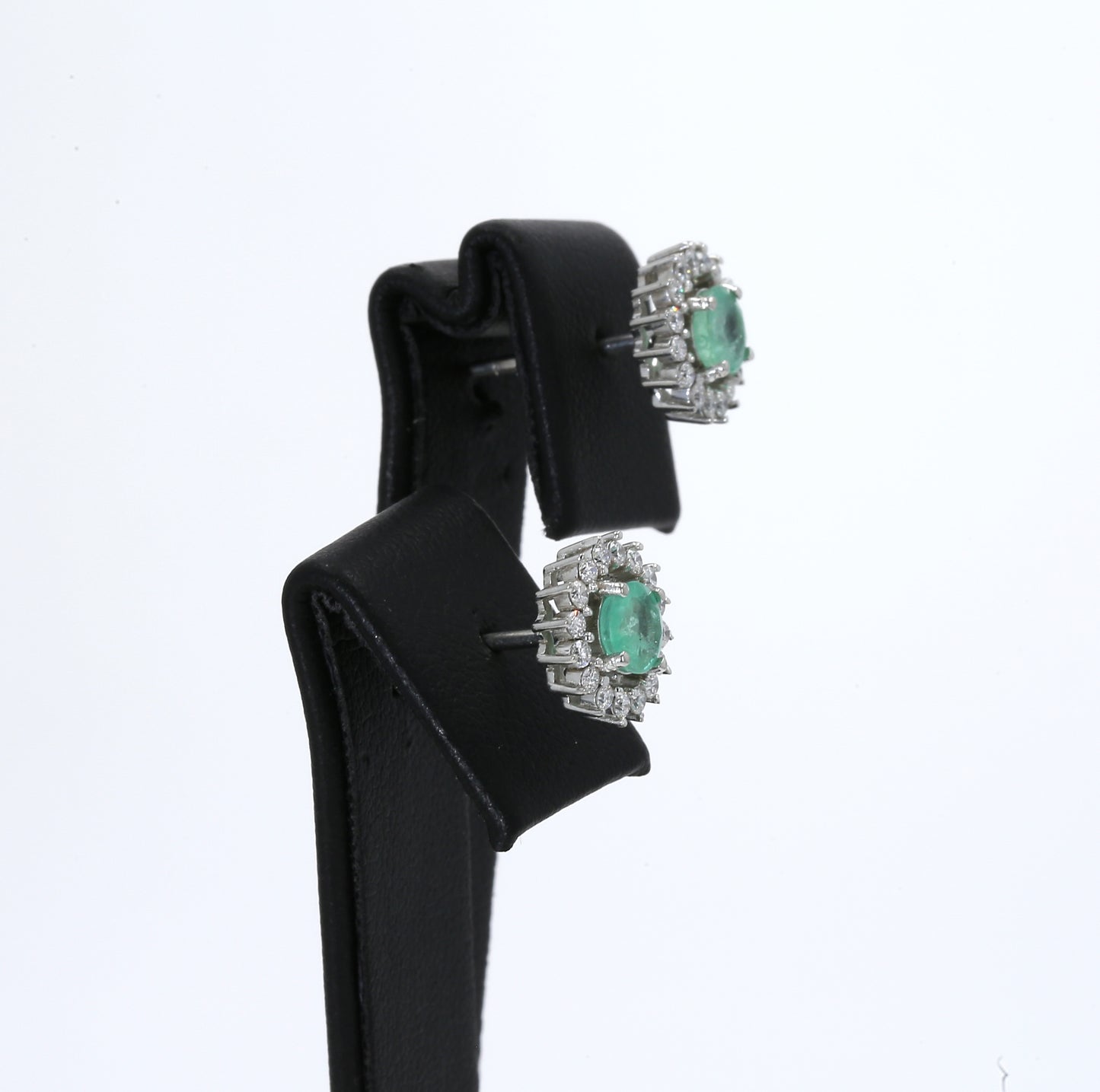 Colombian Emerald Earrings (1 pair): 1.10 ct tw Emeralds, 0.95 ct tw Diamonds, 14K White Gold