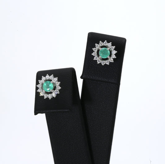 Colombian Emerald Earrings (1 pair): 0.45 ct tw Emeralds, 0.6 ct tw Diamonds, 14K White Gold