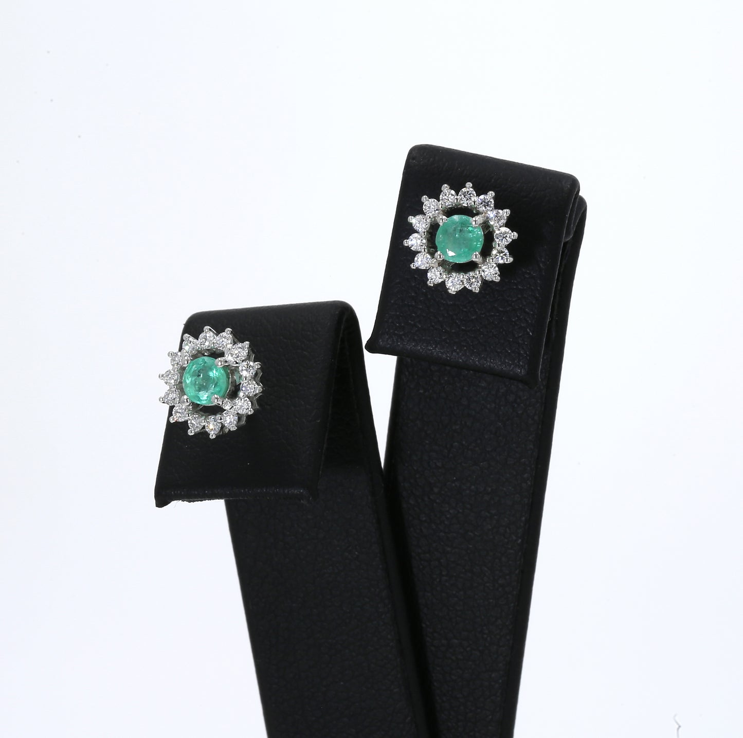 Colombian Emerald Earrings (1 pair): 0.45 ct tw Emeralds, 0.6 ct tw Diamonds, 14K White Gold