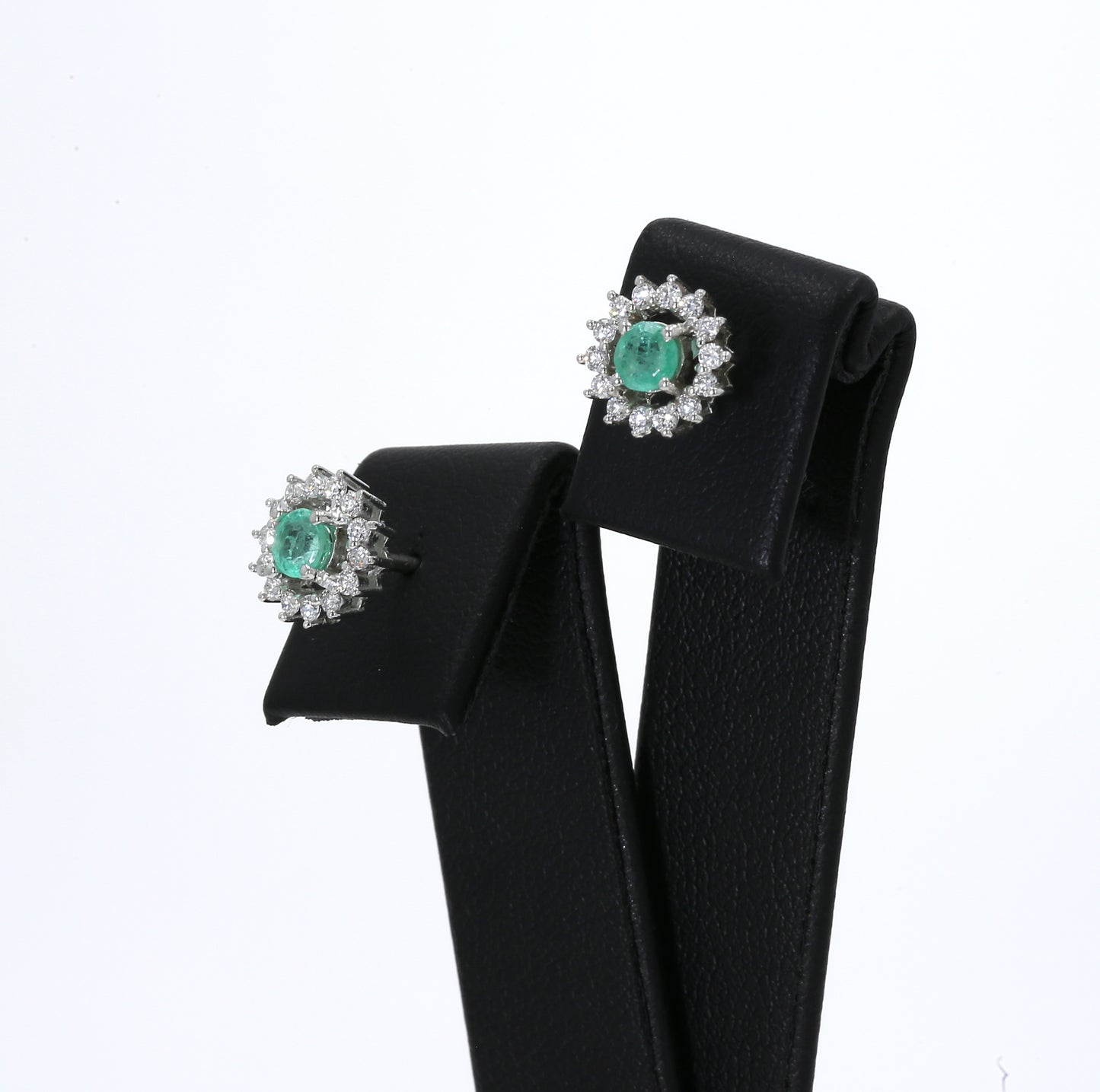 Colombian Emerald Earrings (1 pair): 0.45 ct tw Emeralds, 0.6 ct tw Diamonds, 14K White Gold