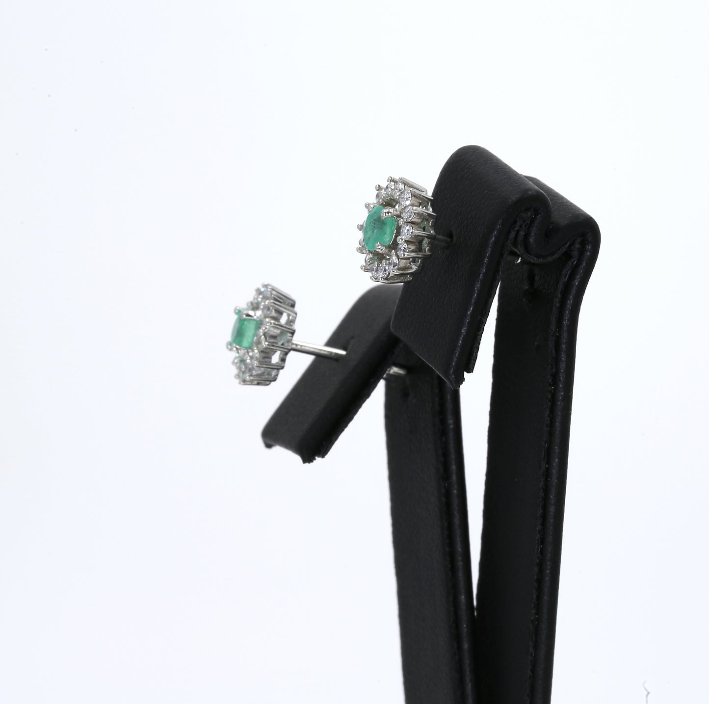 Colombian Emerald Earrings (1 pair): 0.45 ct tw Emeralds, 0.6 ct tw Diamonds, 14K White Gold