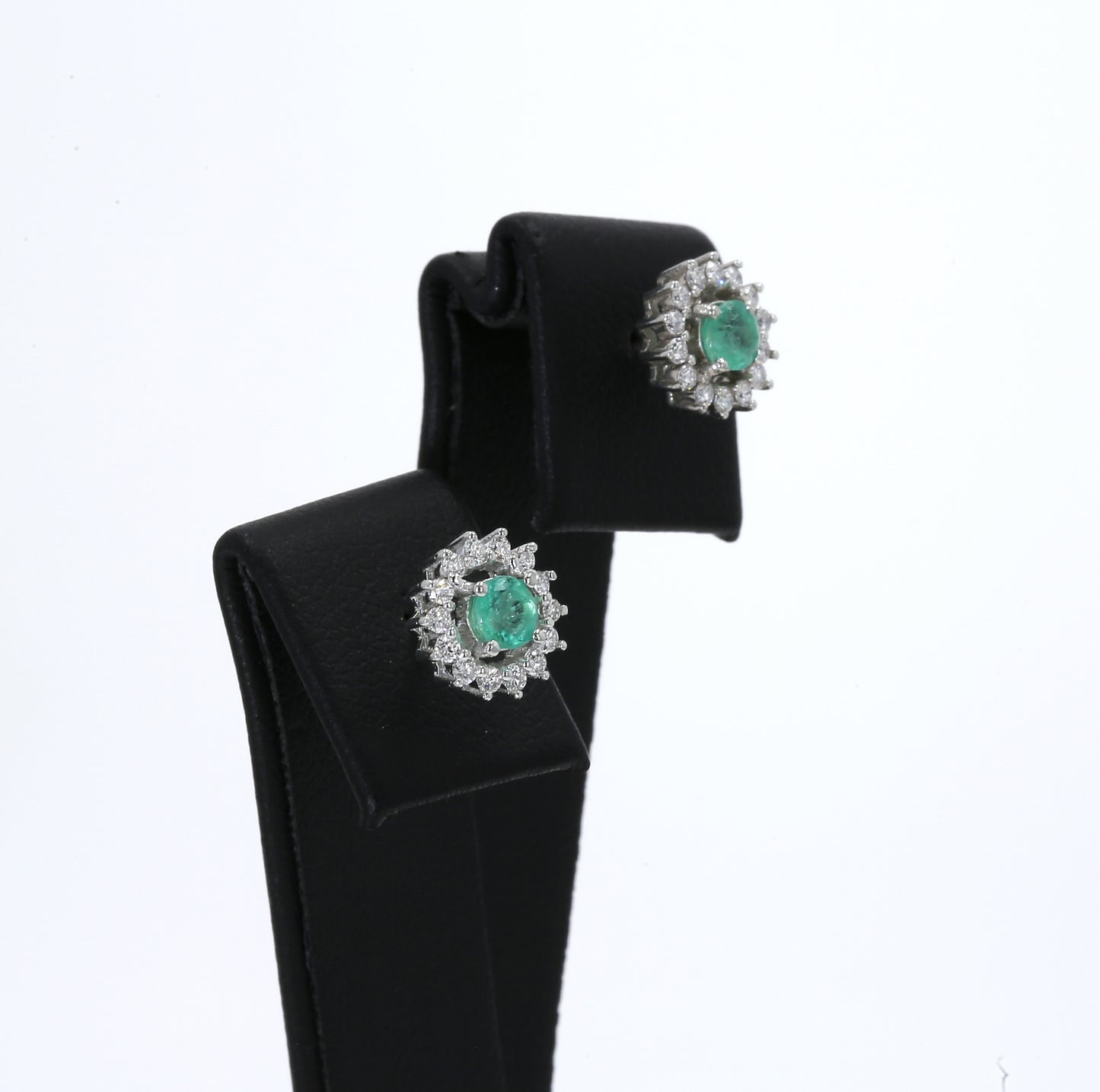 Colombian Emerald Earrings (1 pair): 0.45 ct tw Emeralds, 0.6 ct tw Diamonds, 14K White Gold