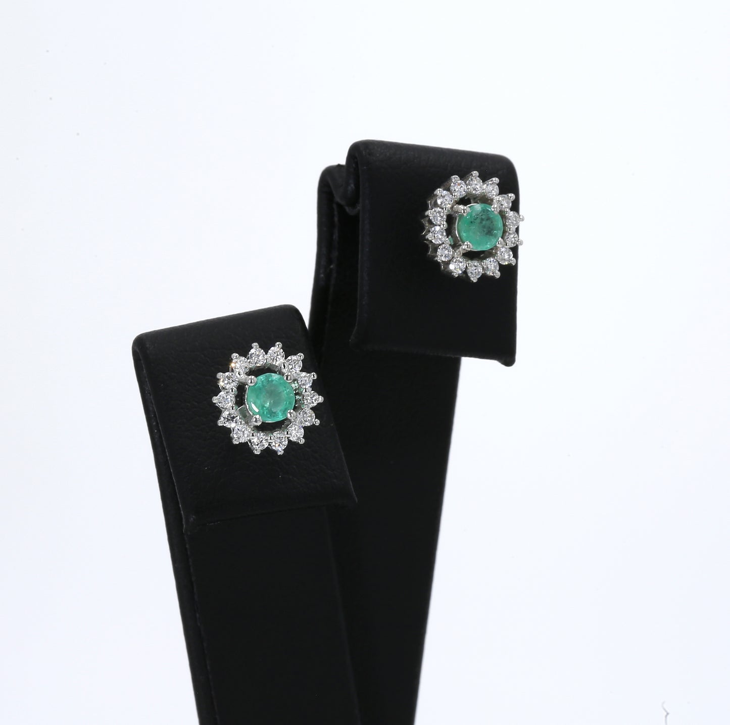 Colombian Emerald Earrings (1 pair): 0.45 ct tw Emeralds, 0.6 ct tw Diamonds, 14K White Gold