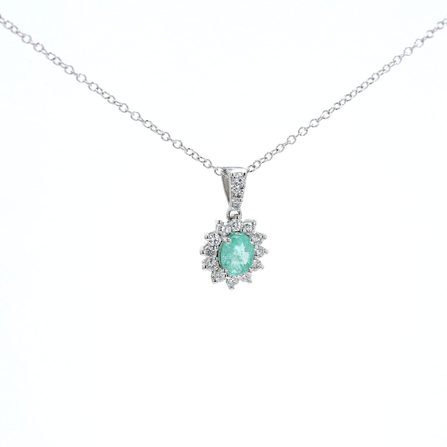 Colombian Emerald Pendant: 1.30 ct tw Emeralds, 0.47 ct tw Diamonds, 14K White Gold