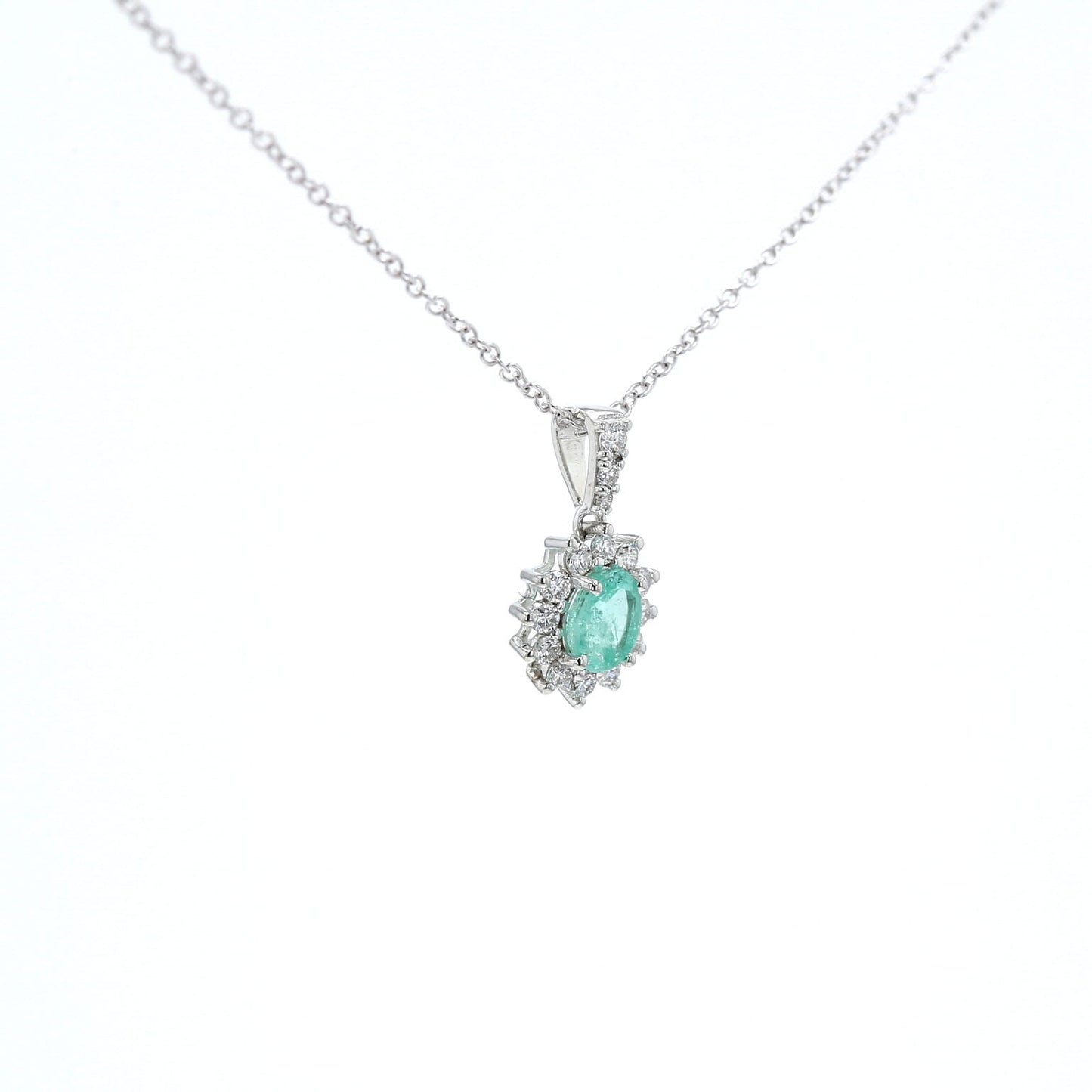 Colombian Emerald Pendant: 1.30 ct tw Emeralds, 0.47 ct tw Diamonds, 14K White Gold