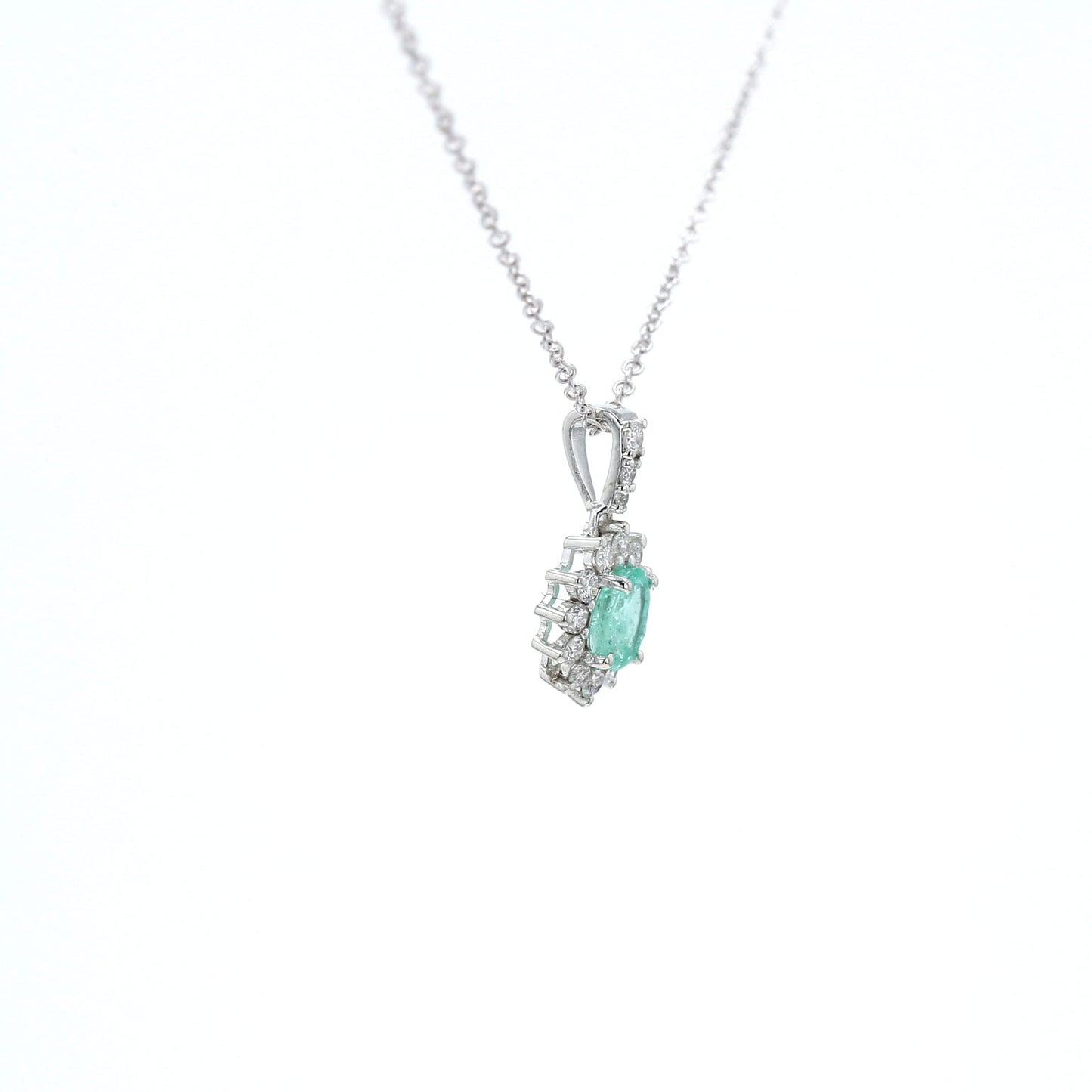 Colombian Emerald Pendant: 1.30 ct tw Emeralds, 0.47 ct tw Diamonds, 14K White Gold