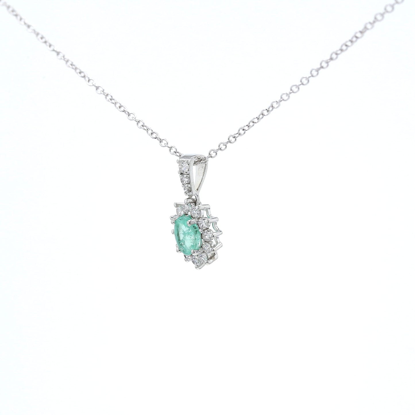 Colombian Emerald Pendant: 1.30 ct tw Emeralds, 0.47 ct tw Diamonds, 14K White Gold