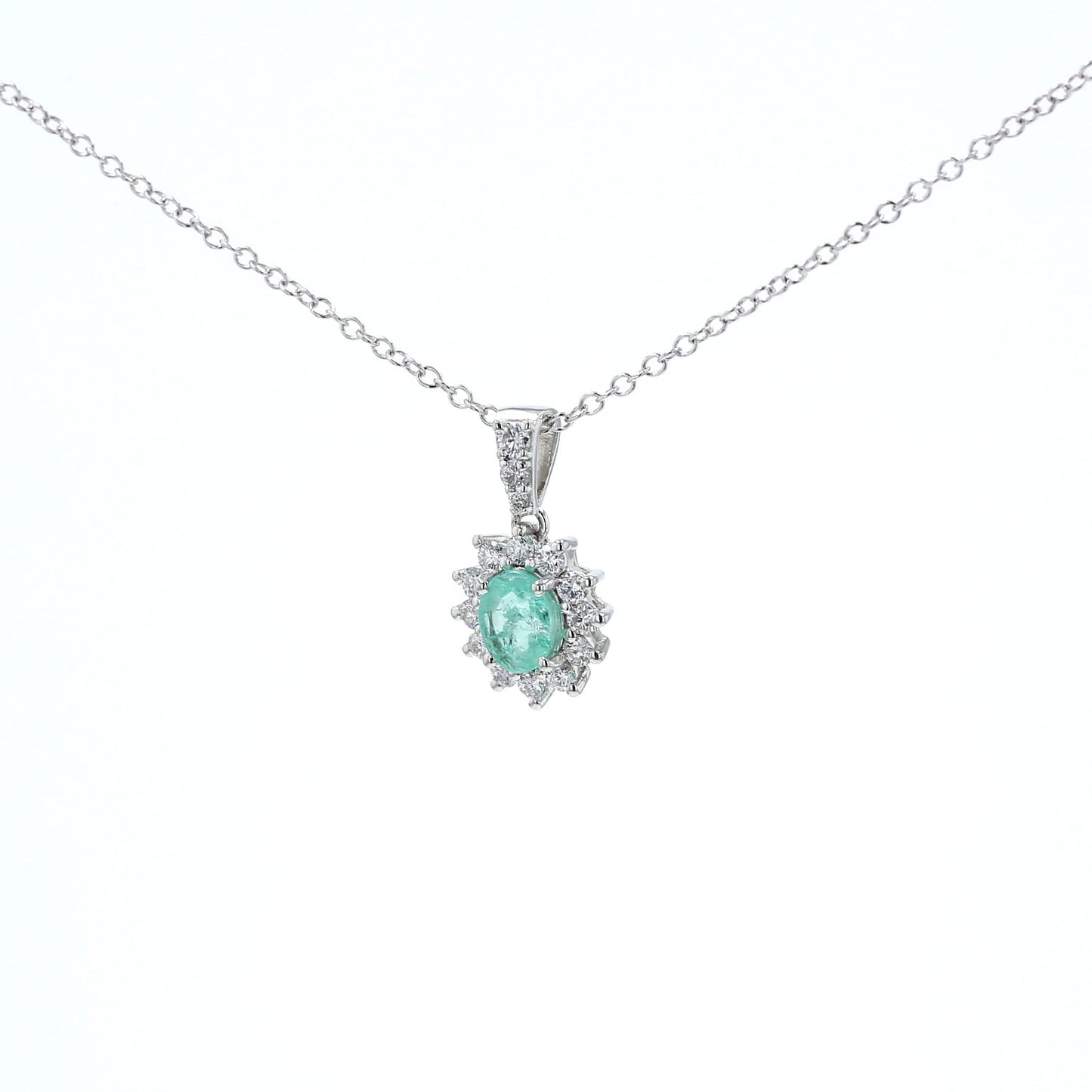 Colombian Emerald Pendant: 1.30 ct tw Emeralds, 0.47 ct tw Diamonds, 14K White Gold