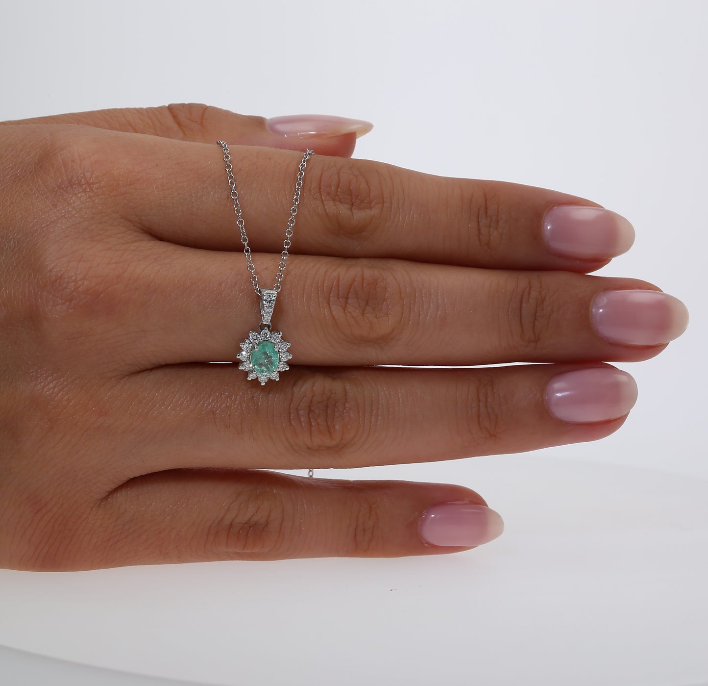 Colombian Emerald Pendant: 1.30 ct tw Emeralds, 0.47 ct tw Diamonds, 14K White Gold