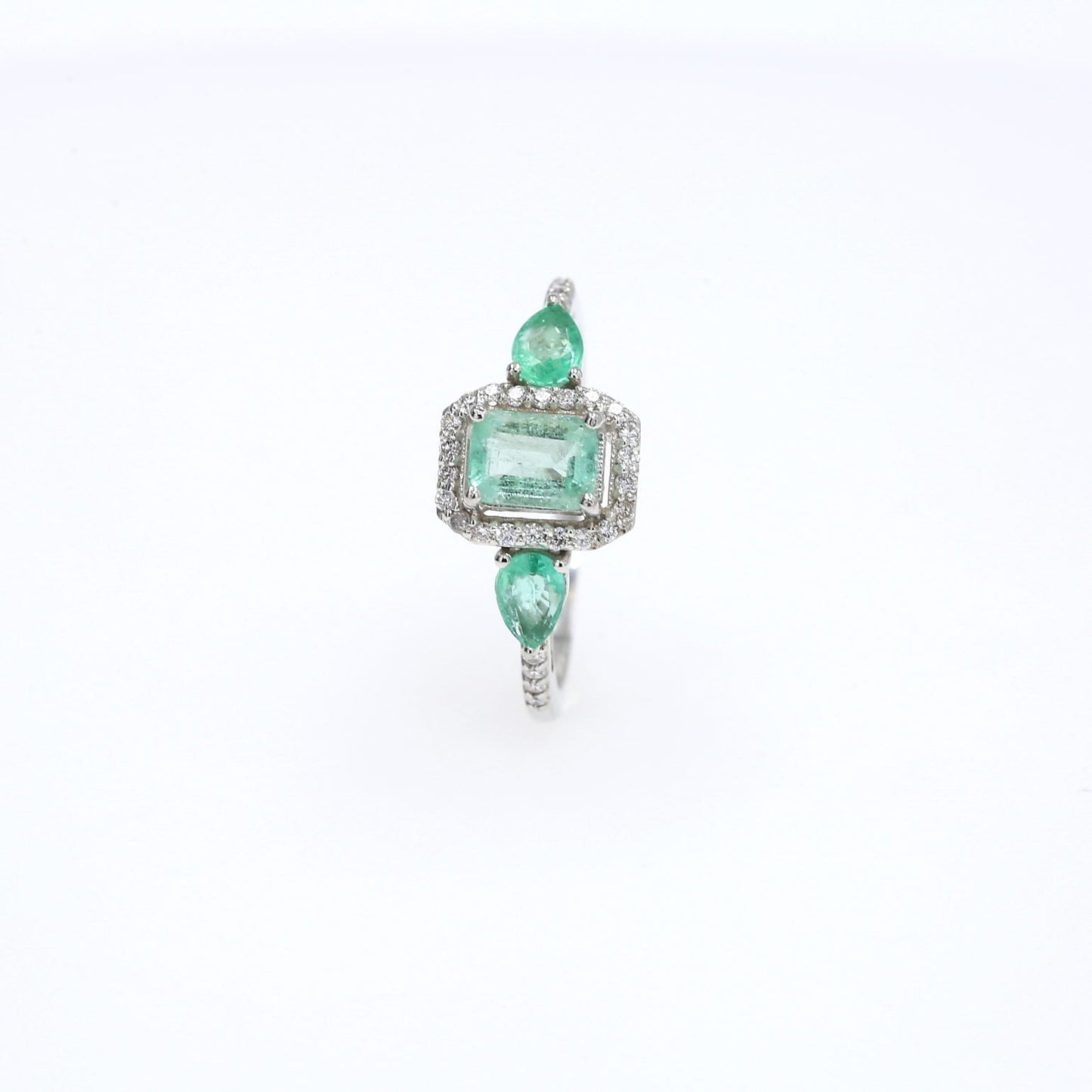 Colombian Emerald Ring: 1.30 ct tw Emeralds, 0.7 ct tw Diamonds, 14K White Gold