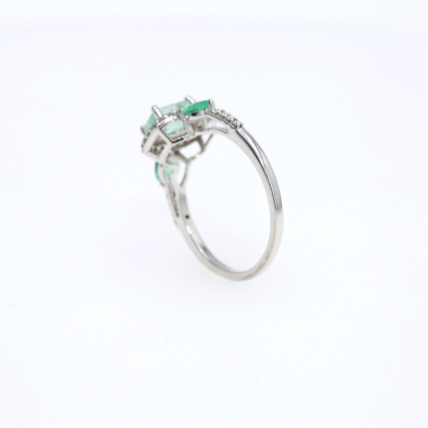 Colombian Emerald Ring: 1.30 ct tw Emeralds, 0.7 ct tw Diamonds, 14K White Gold