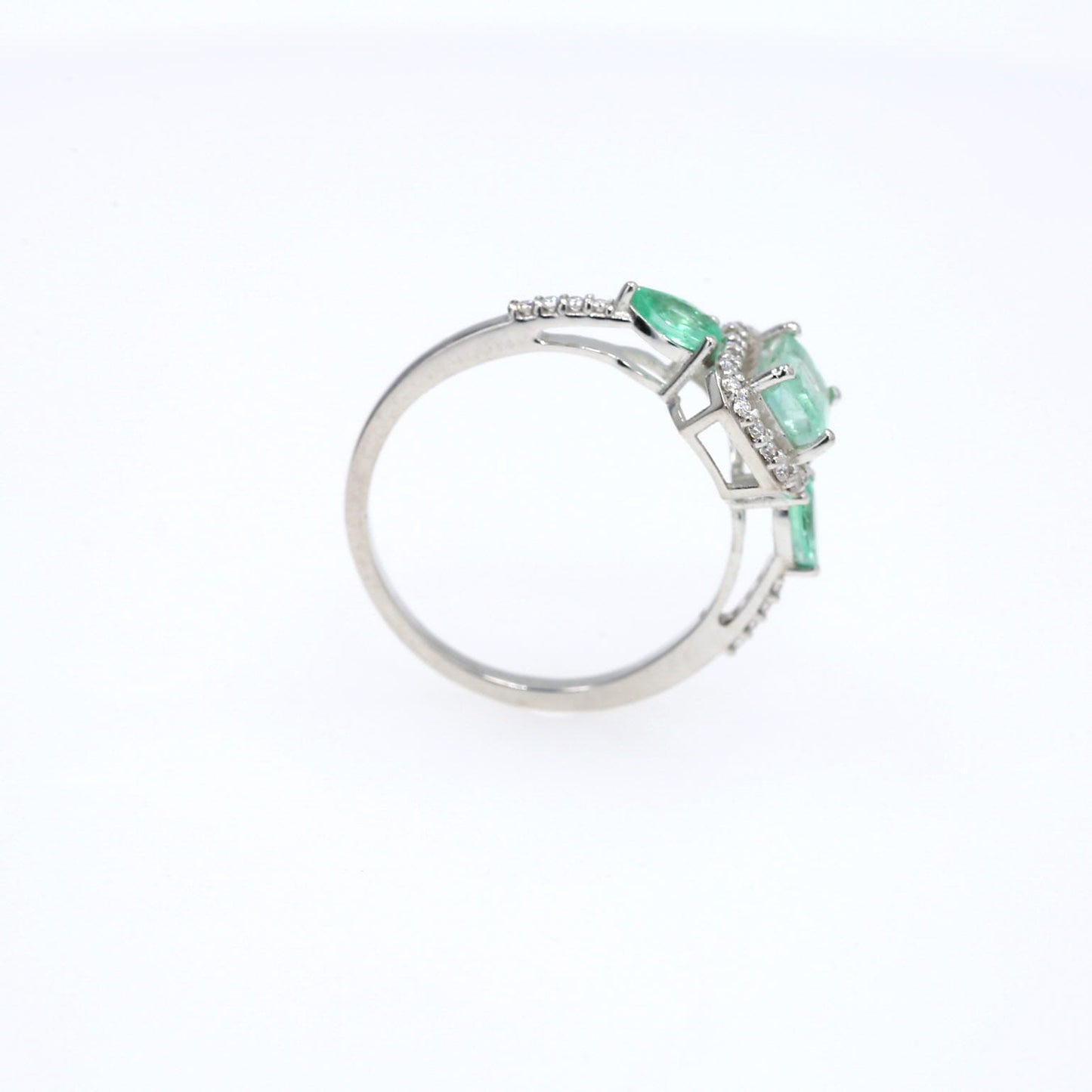 Colombian Emerald Ring: 1.30 ct tw Emeralds, 0.7 ct tw Diamonds, 14K White Gold