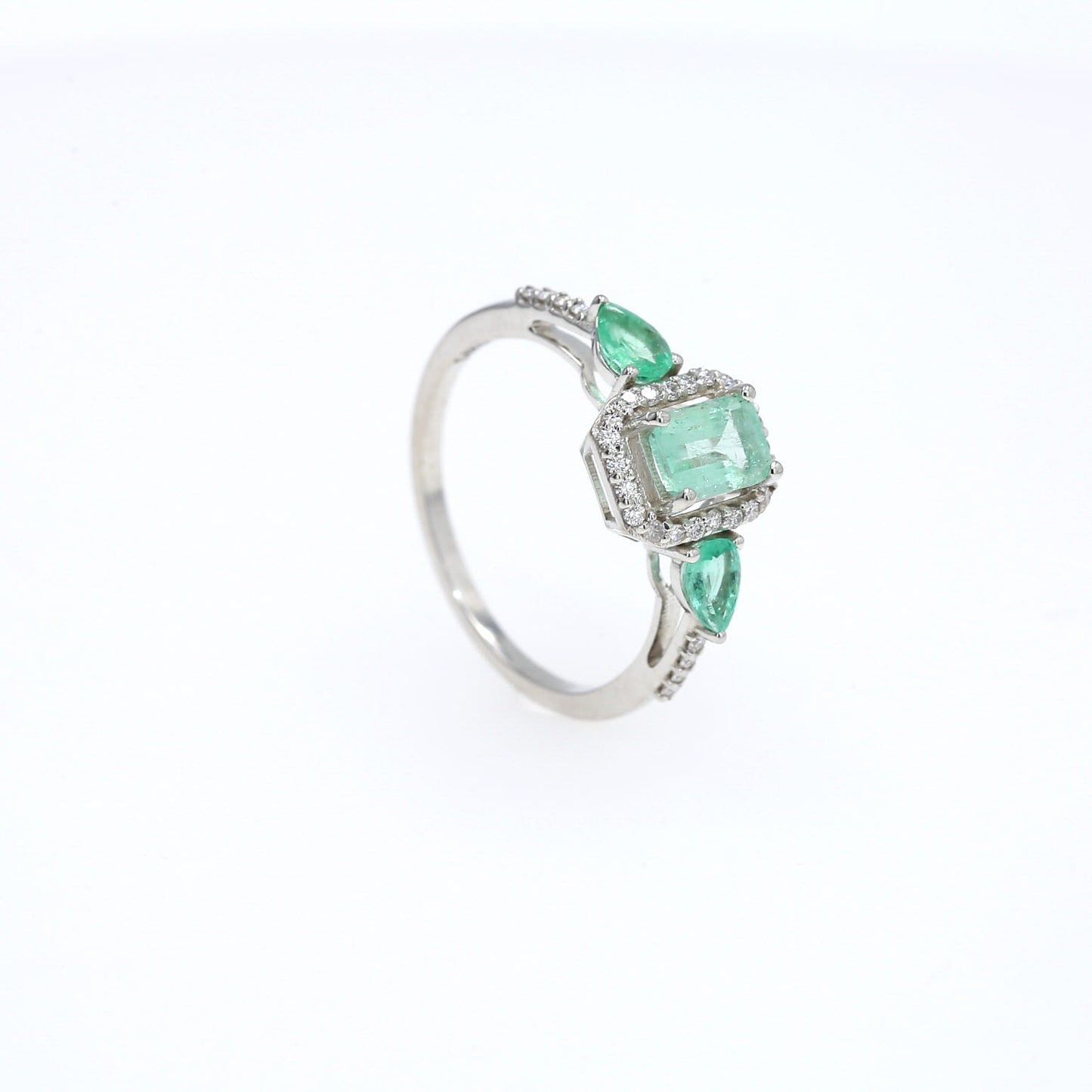 Colombian Emerald Ring: 1.30 ct tw Emeralds, 0.7 ct tw Diamonds, 14K White Gold