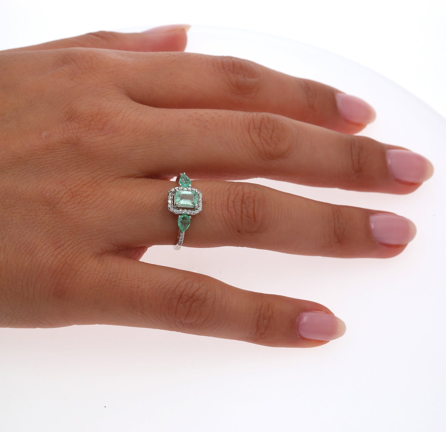 Colombian Emerald Ring: 1.30 ct tw Emeralds, 0.7 ct tw Diamonds, 14K White Gold