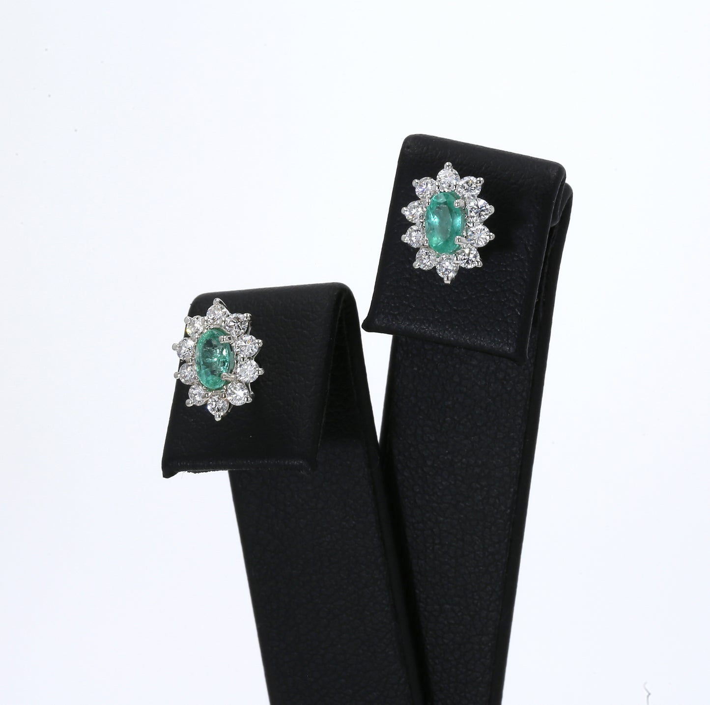 Colombian Emerald Earrings (1 pair): 1.40 ct tw Emeralds, 0.8 ct tw Diamonds, 14K White Gold