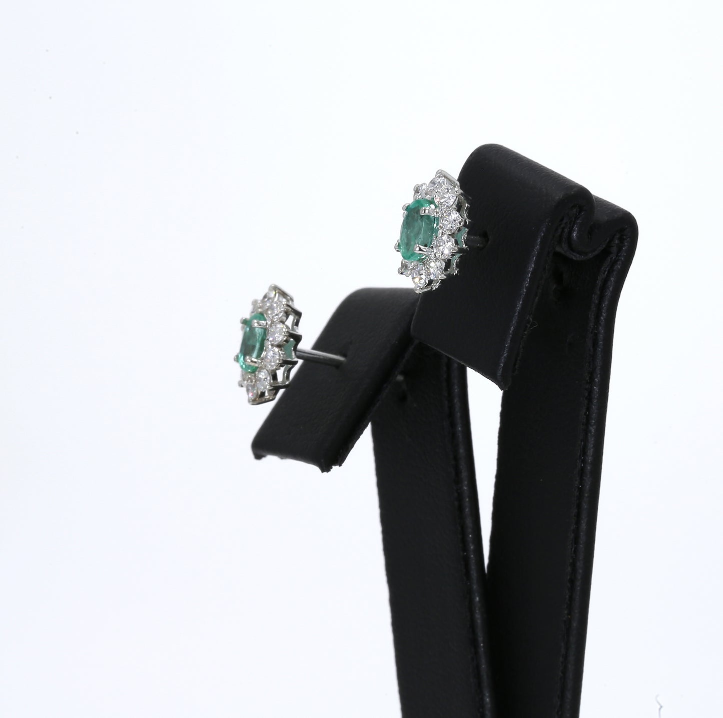 Colombian Emerald Earrings (1 pair): 1.40 ct tw Emeralds, 0.8 ct tw Diamonds, 14K White Gold