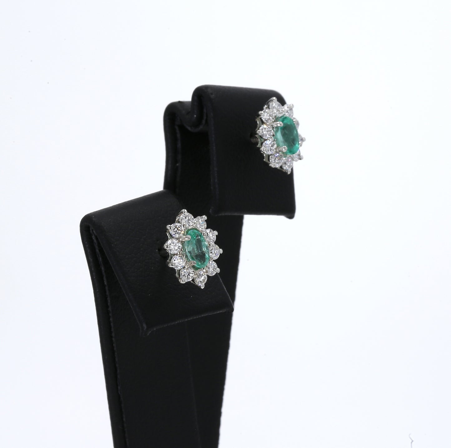 Colombian Emerald Earrings (1 pair): 1.40 ct tw Emeralds, 0.8 ct tw Diamonds, 14K White Gold