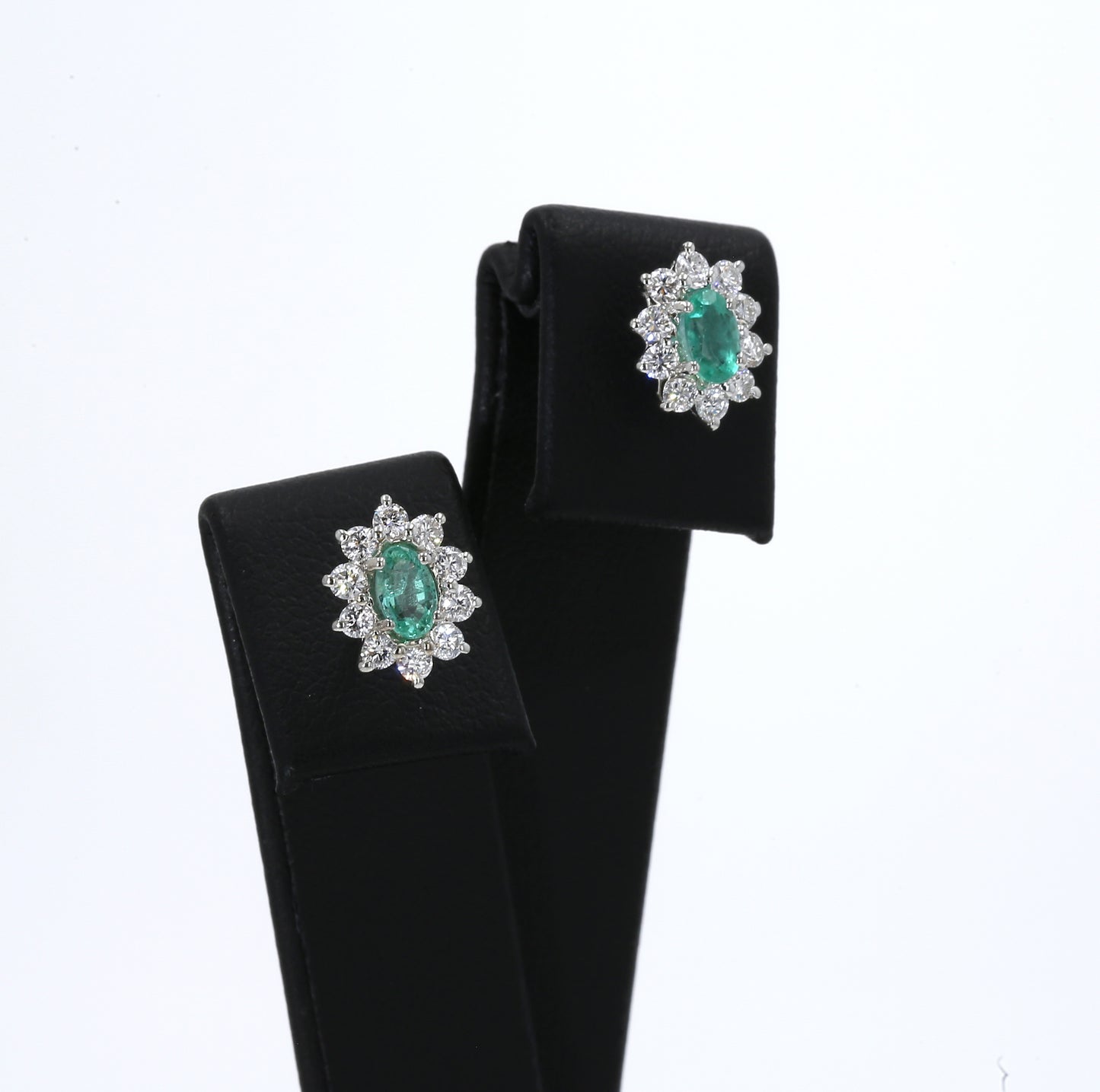 Colombian Emerald Earrings (1 pair): 1.40 ct tw Emeralds, 0.8 ct tw Diamonds, 14K White Gold