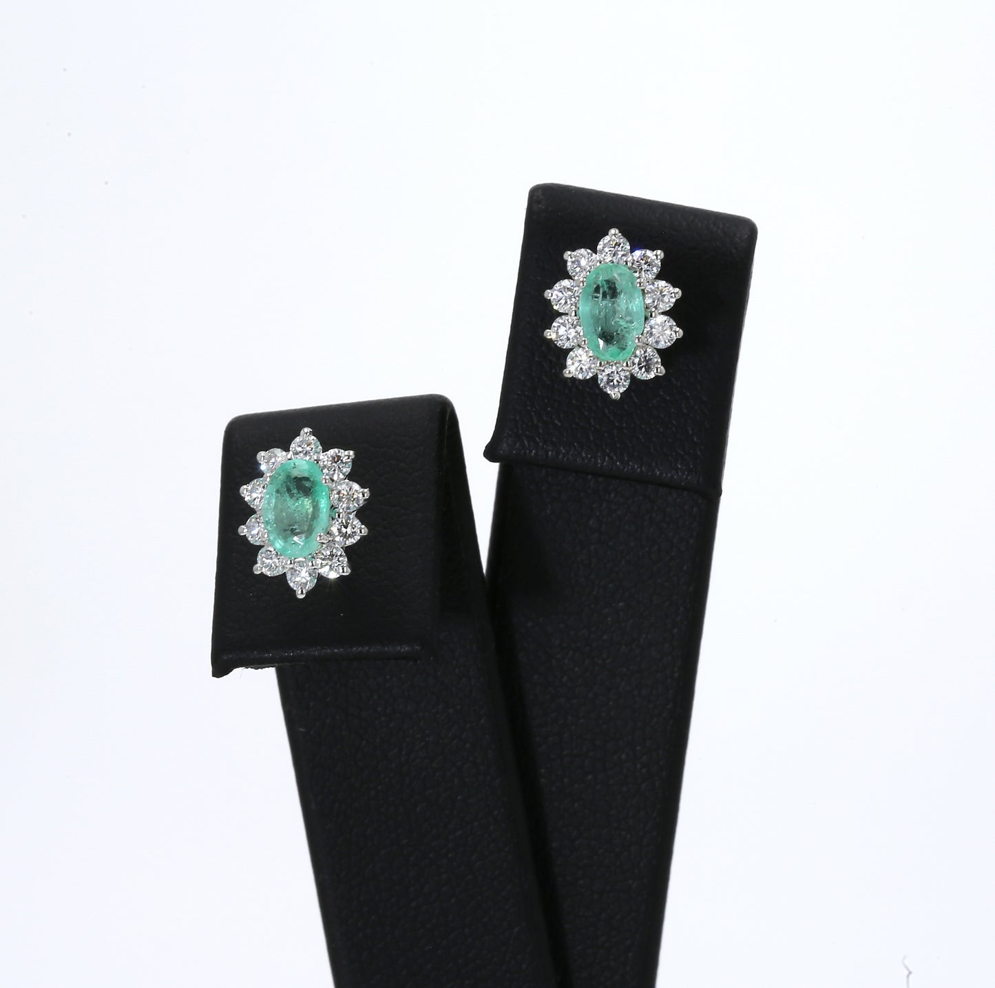 Colombian Emerald Earrings (1 pair): 1.4 ct tw Emeralds, 0.8 ct tw Diamonds, 14K White Gold