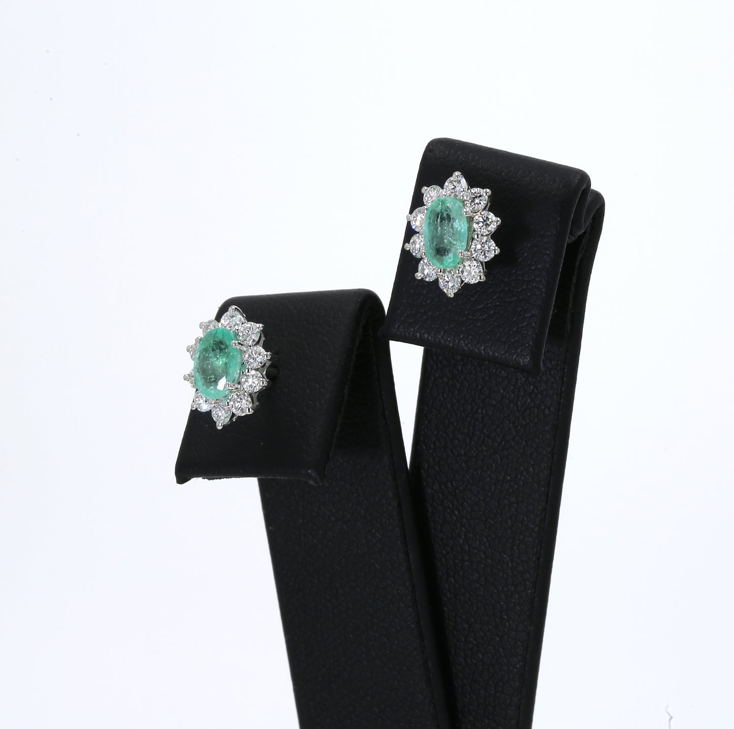 Colombian Emerald Earrings (1 pair): 1.4 ct tw Emeralds, 0.8 ct tw Diamonds, 14K White Gold