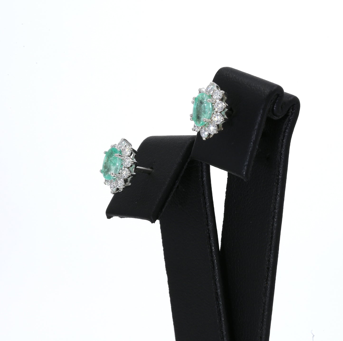 Colombian Emerald Earrings (1 pair): 1.4 ct tw Emeralds, 0.8 ct tw Diamonds, 14K White Gold