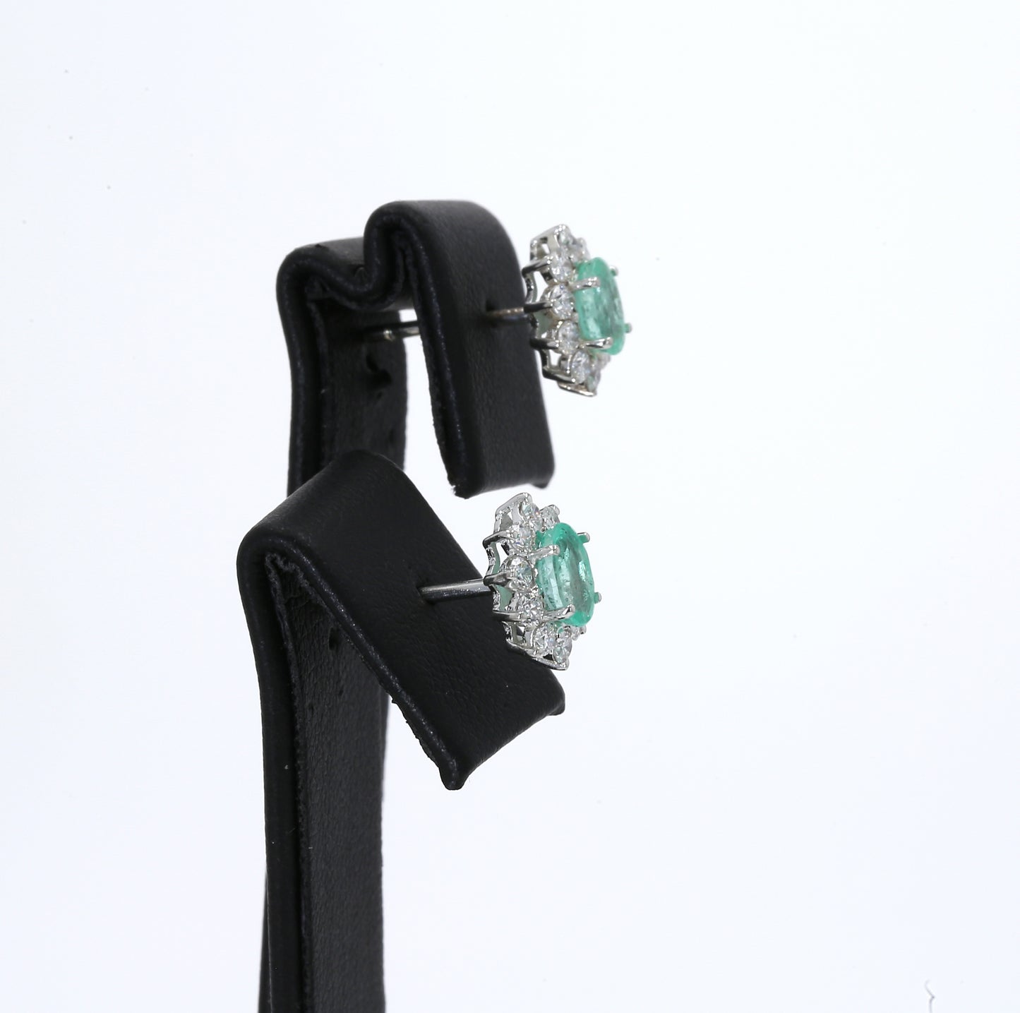 Colombian Emerald Earrings (1 pair): 1.4 ct tw Emeralds, 0.8 ct tw Diamonds, 14K White Gold