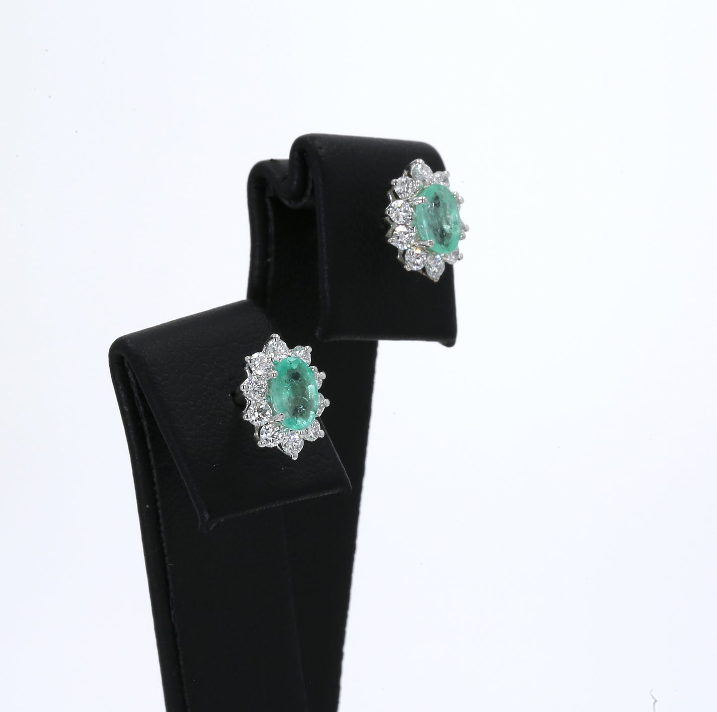 Colombian Emerald Earrings (1 pair): 1.4 ct tw Emeralds, 0.8 ct tw Diamonds, 14K White Gold