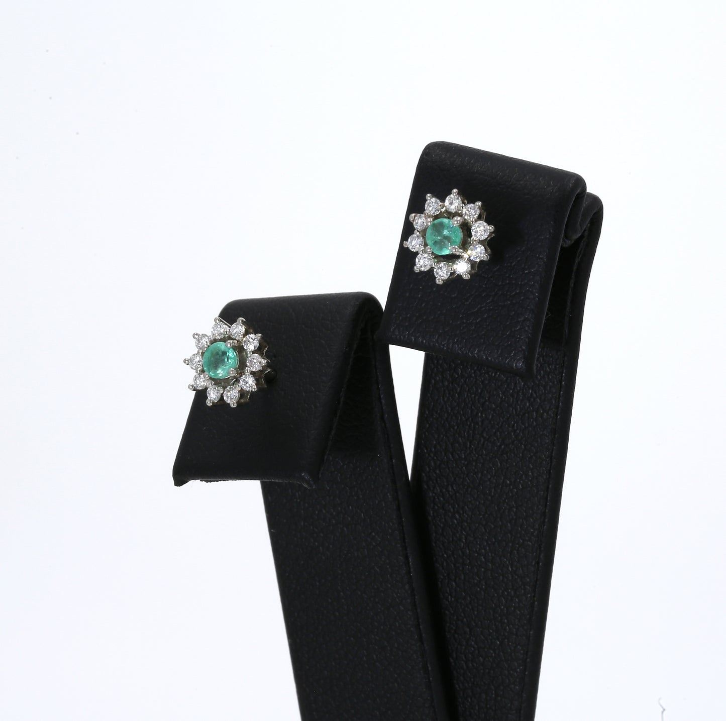 Colombian Emerald Earrings (1 pair): 0.20 ct tw Emeralds, 0.40 ct tw Diamonds, 14K White Gold