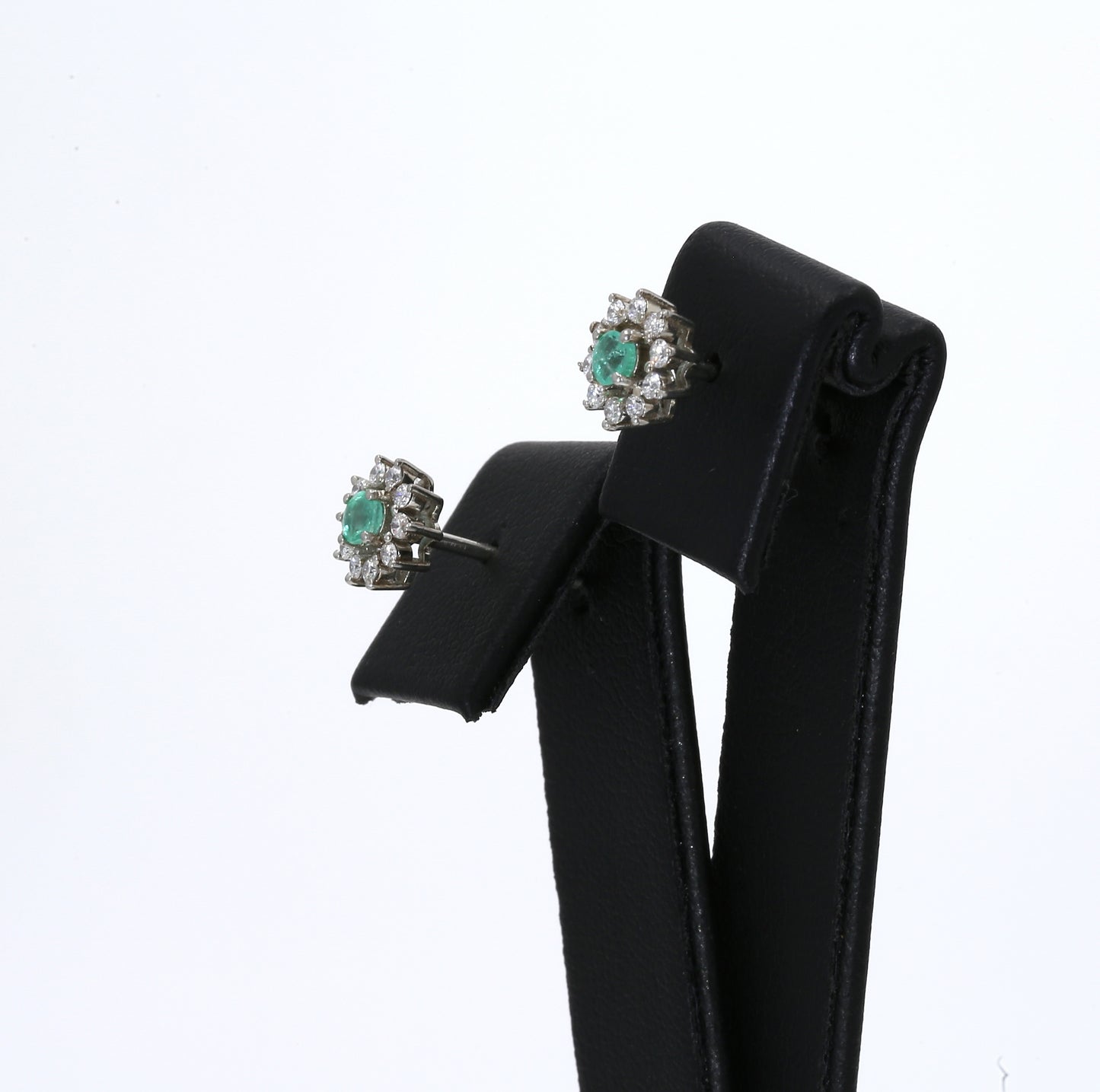 Colombian Emerald Earrings (1 pair): 0.20 ct tw Emeralds, 0.40 ct tw Diamonds, 14K White Gold