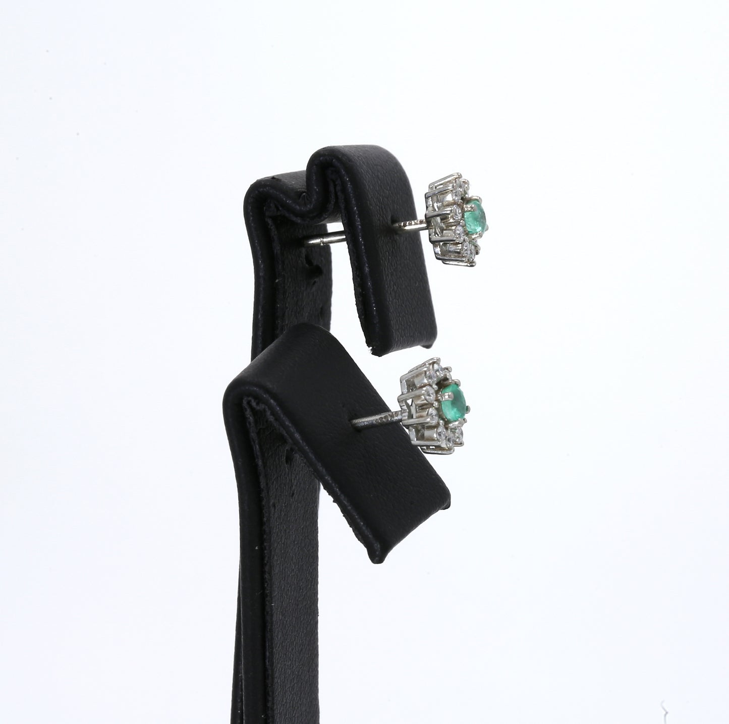 Colombian Emerald Earrings (1 pair): 0.20 ct tw Emeralds, 0.40 ct tw Diamonds, 14K White Gold