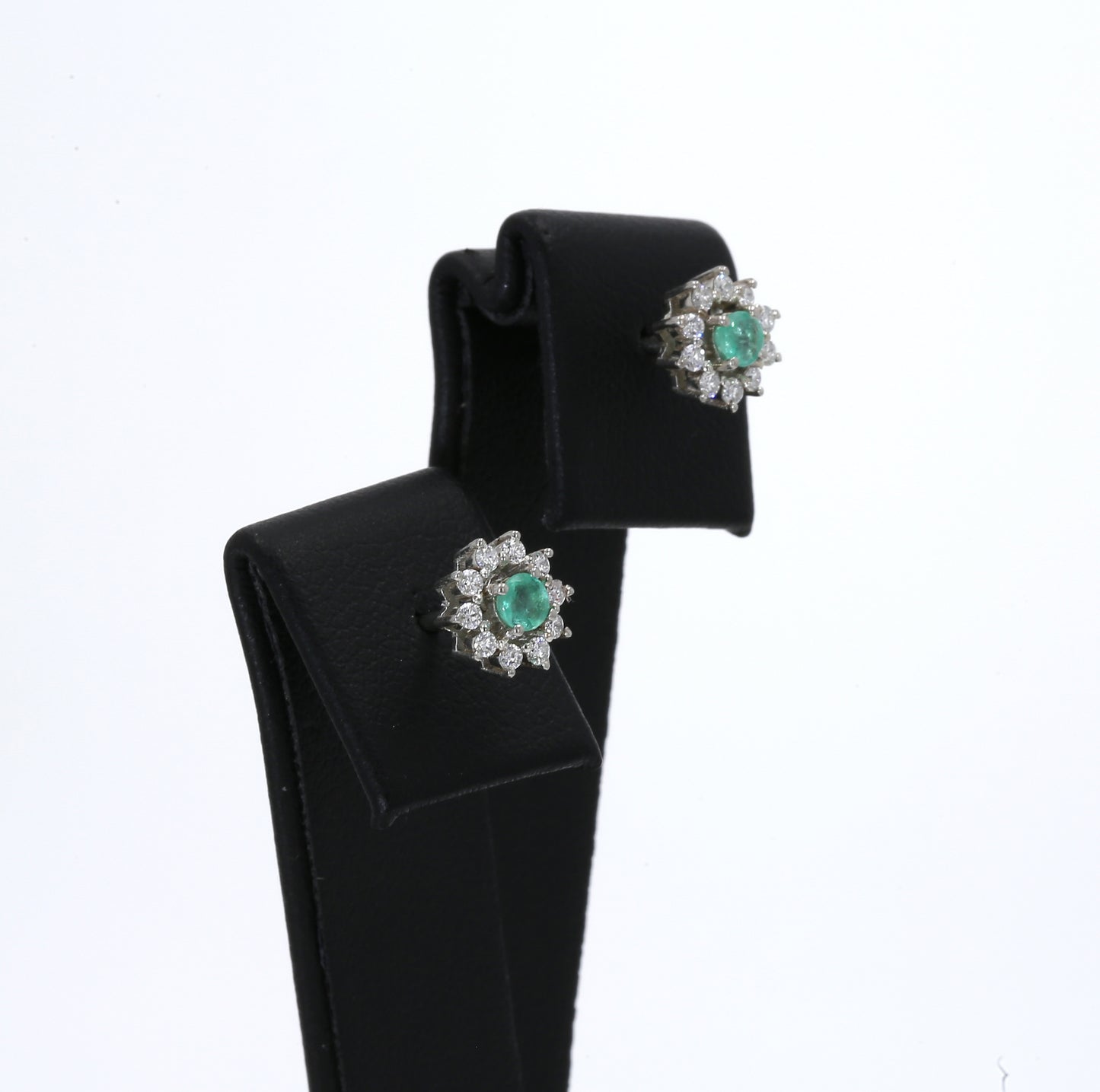 Colombian Emerald Earrings (1 pair): 0.20 ct tw Emeralds, 0.40 ct tw Diamonds, 14K White Gold