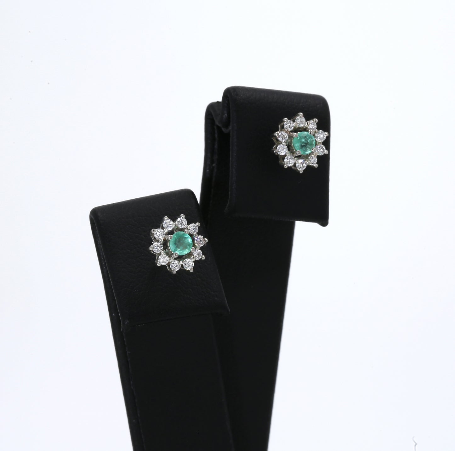 Colombian Emerald Earrings (1 pair): 0.20 ct tw Emeralds, 0.40 ct tw Diamonds, 14K White Gold