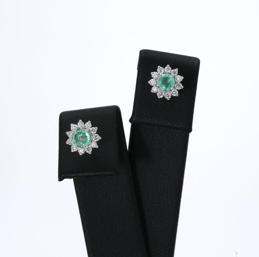 Colombian Emerald Earrings (1 pair): 0.45 ct tw Emeralds, 0.5 ct tw Diamonds, 14K White Gold