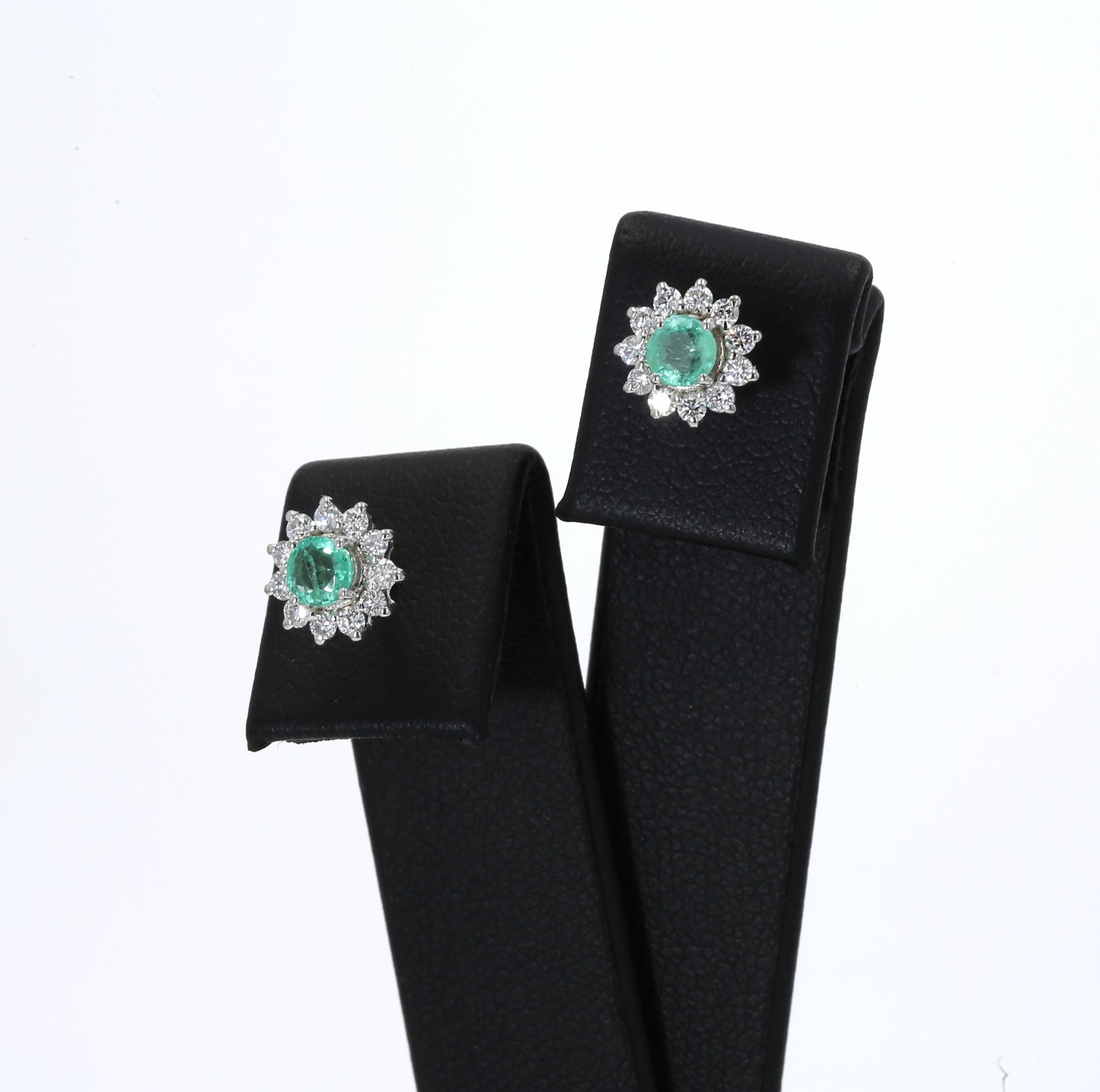 Colombian Emerald Earrings (1 pair): 0.45 ct tw Emeralds, 0.5 ct tw Diamonds, 14K White Gold