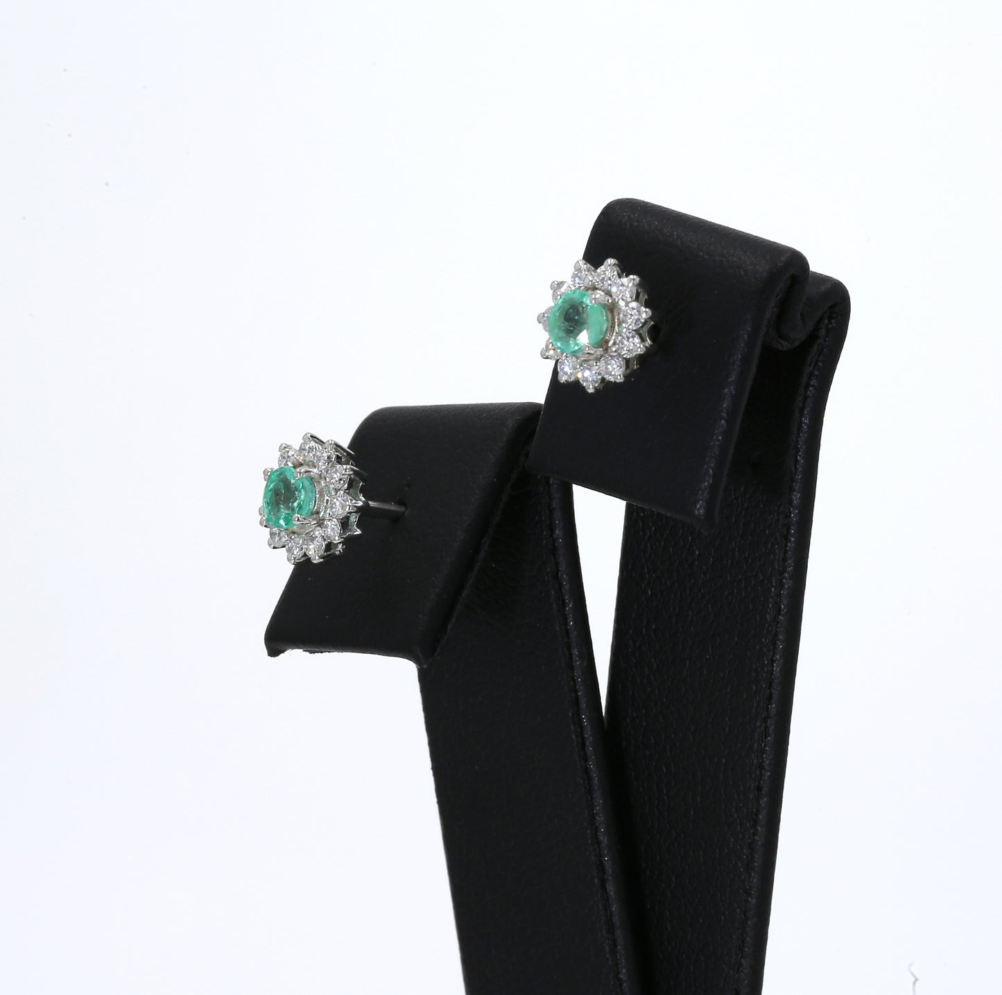 Colombian Emerald Earrings (1 pair): 0.45 ct tw Emeralds, 0.5 ct tw Diamonds, 14K White Gold