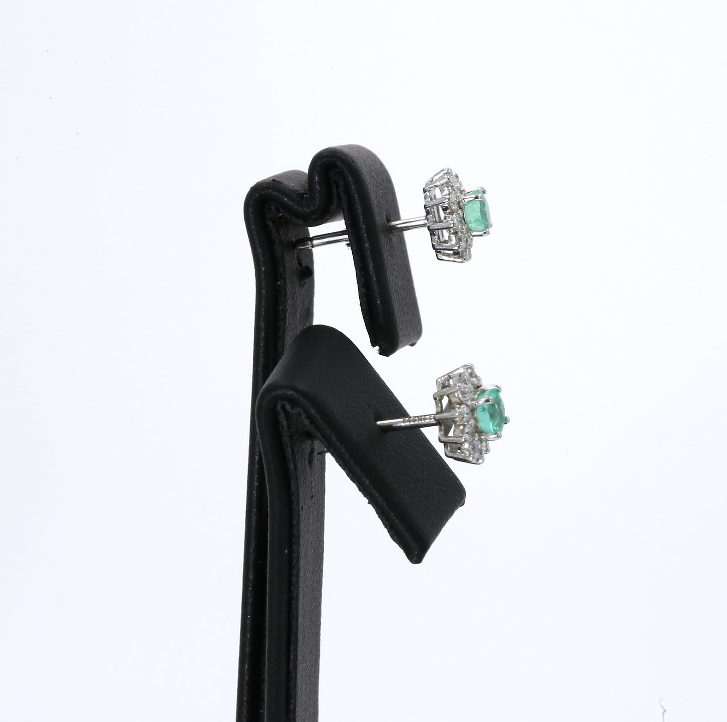 Colombian Emerald Earrings (1 pair): 0.45 ct tw Emeralds, 0.5 ct tw Diamonds, 14K White Gold