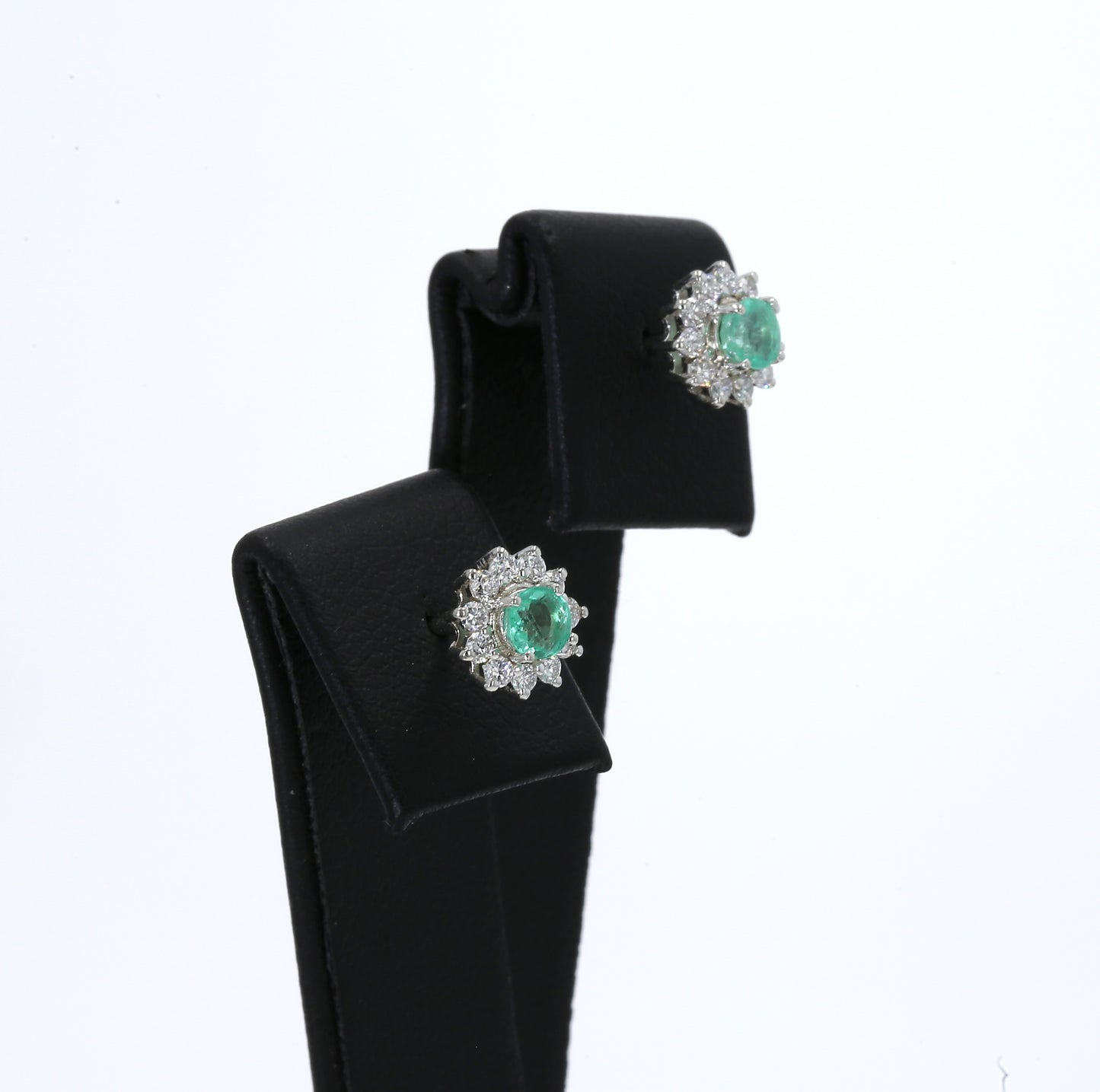 Colombian Emerald Earrings (1 pair): 0.45 ct tw Emeralds, 0.5 ct tw Diamonds, 14K White Gold