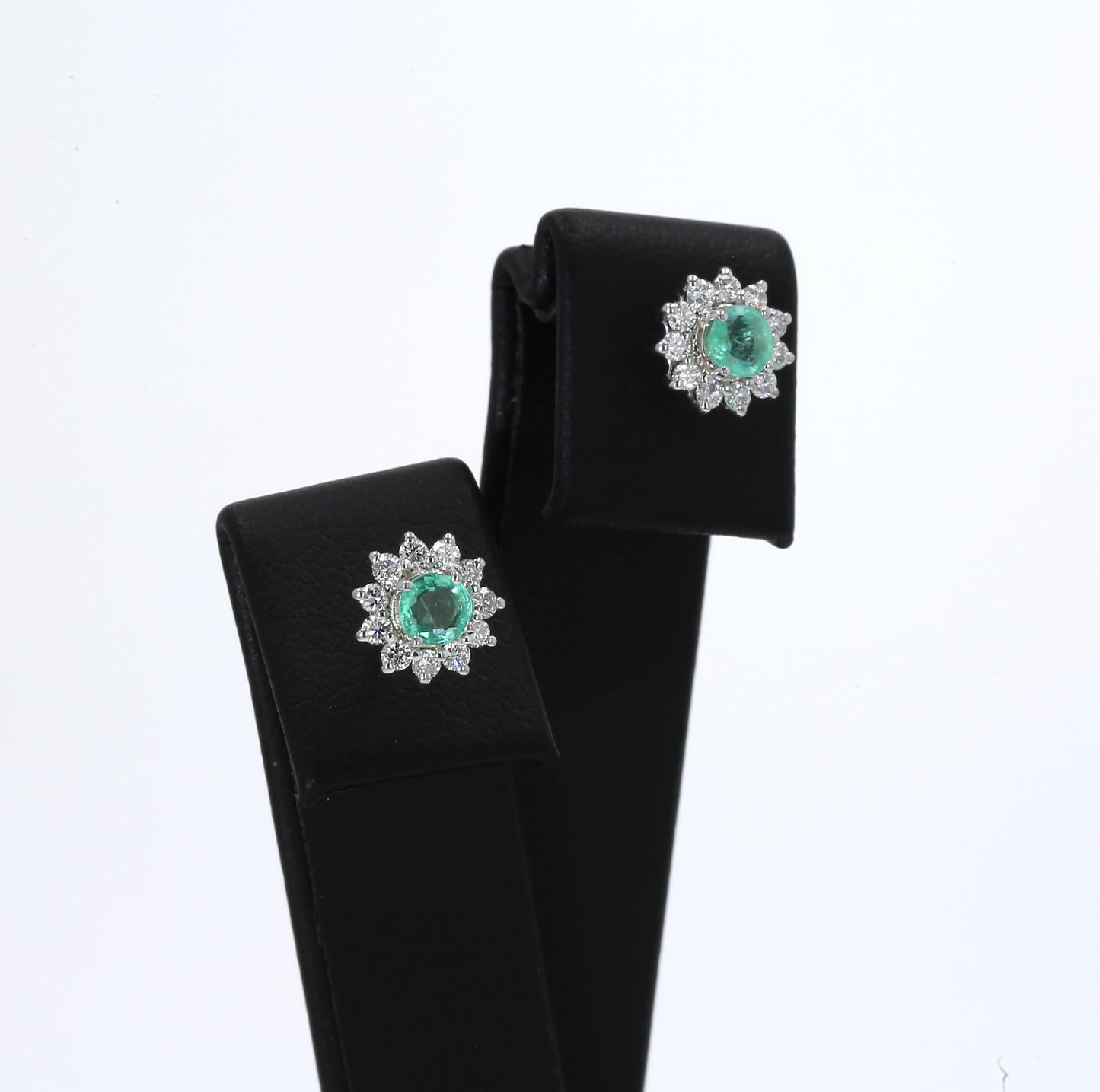 Colombian Emerald Earrings (1 pair): 0.45 ct tw Emeralds, 0.5 ct tw Diamonds, 14K White Gold