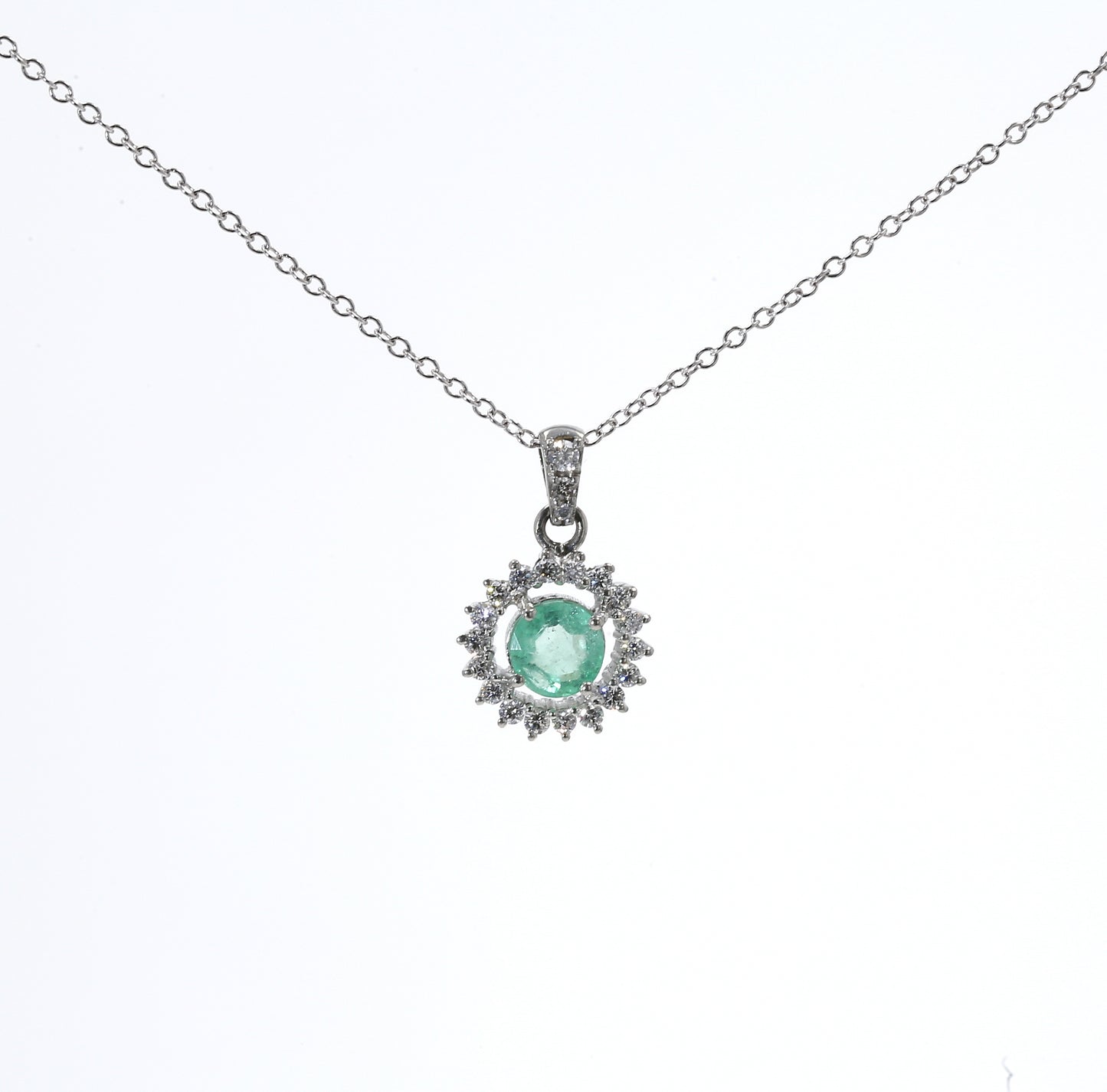 Colombian Emerald Pendant: 0.70 ct tw Emeralds, 0.40 ct tw Diamonds, 14K White Gold