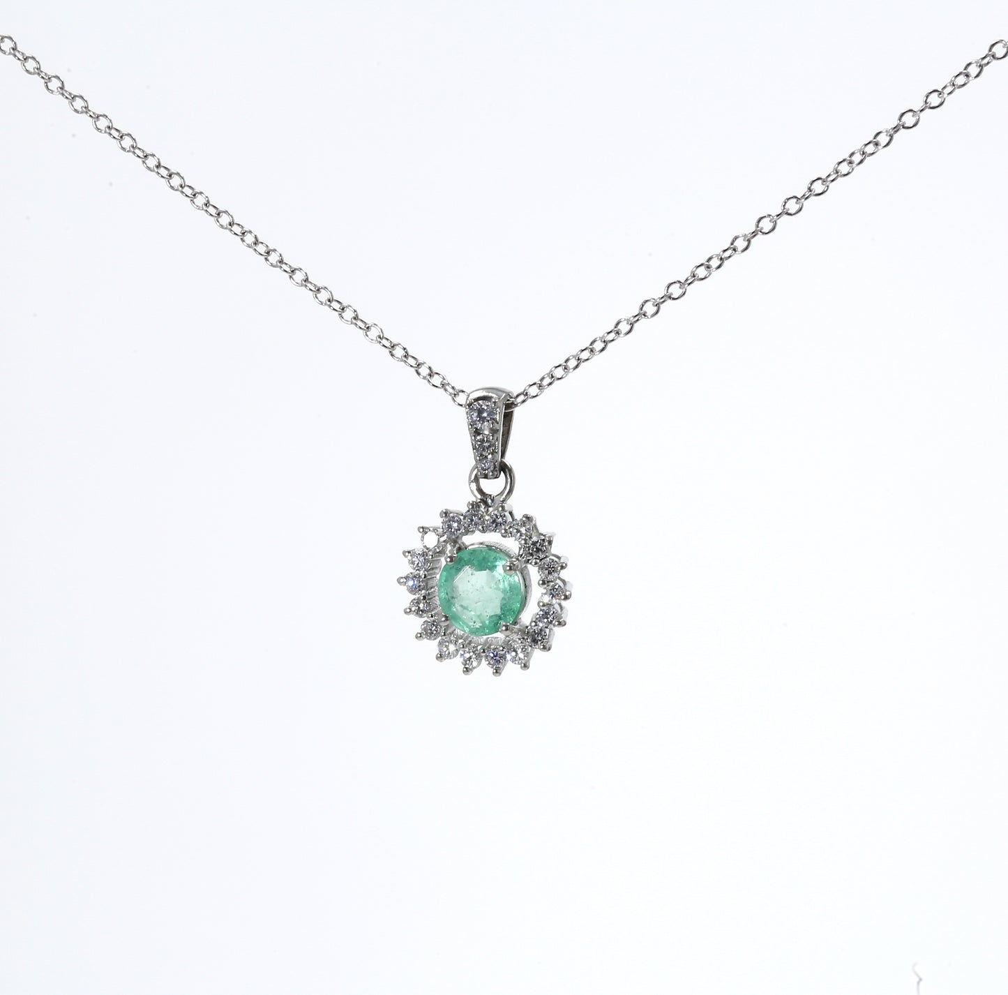 Colombian Emerald Pendant: 0.70 ct tw Emeralds, 0.40 ct tw Diamonds, 14K White Gold