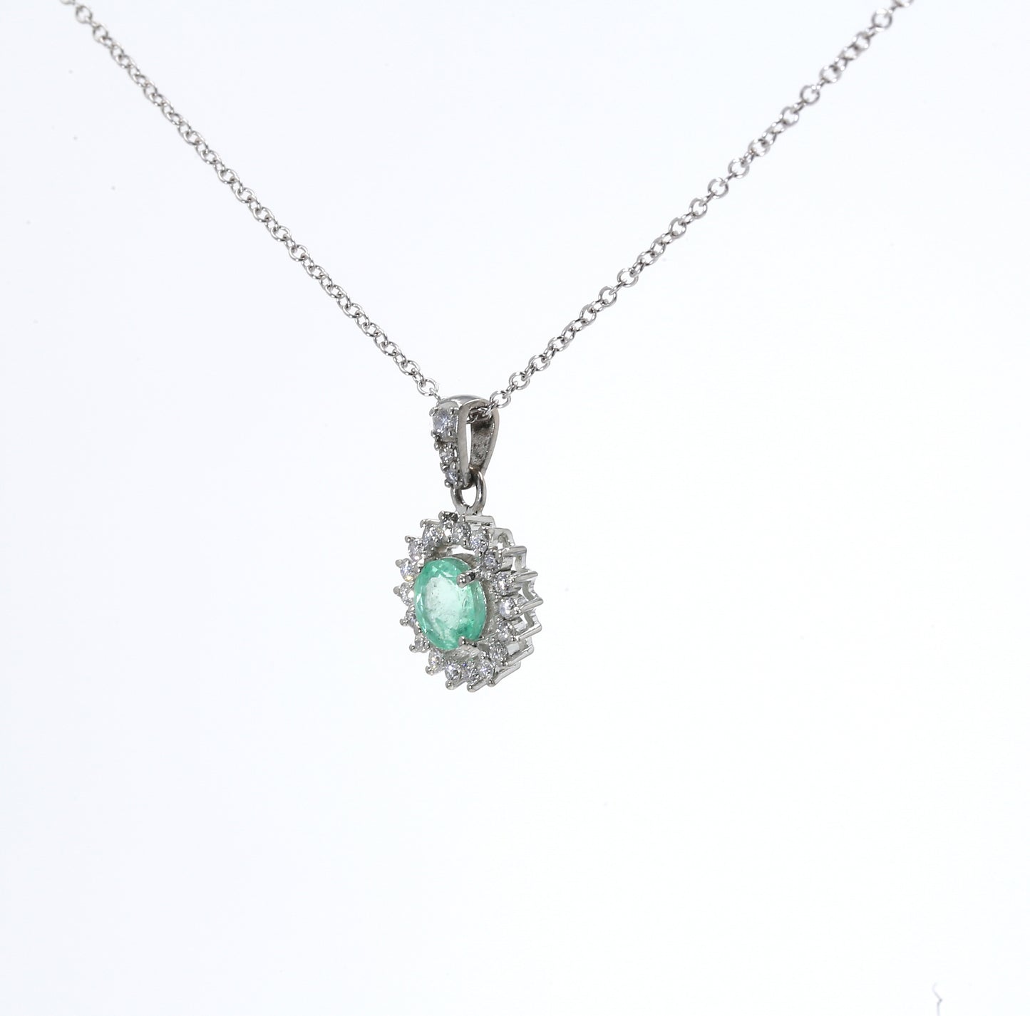 Colombian Emerald Pendant: 0.70 ct tw Emeralds, 0.40 ct tw Diamonds, 14K White Gold