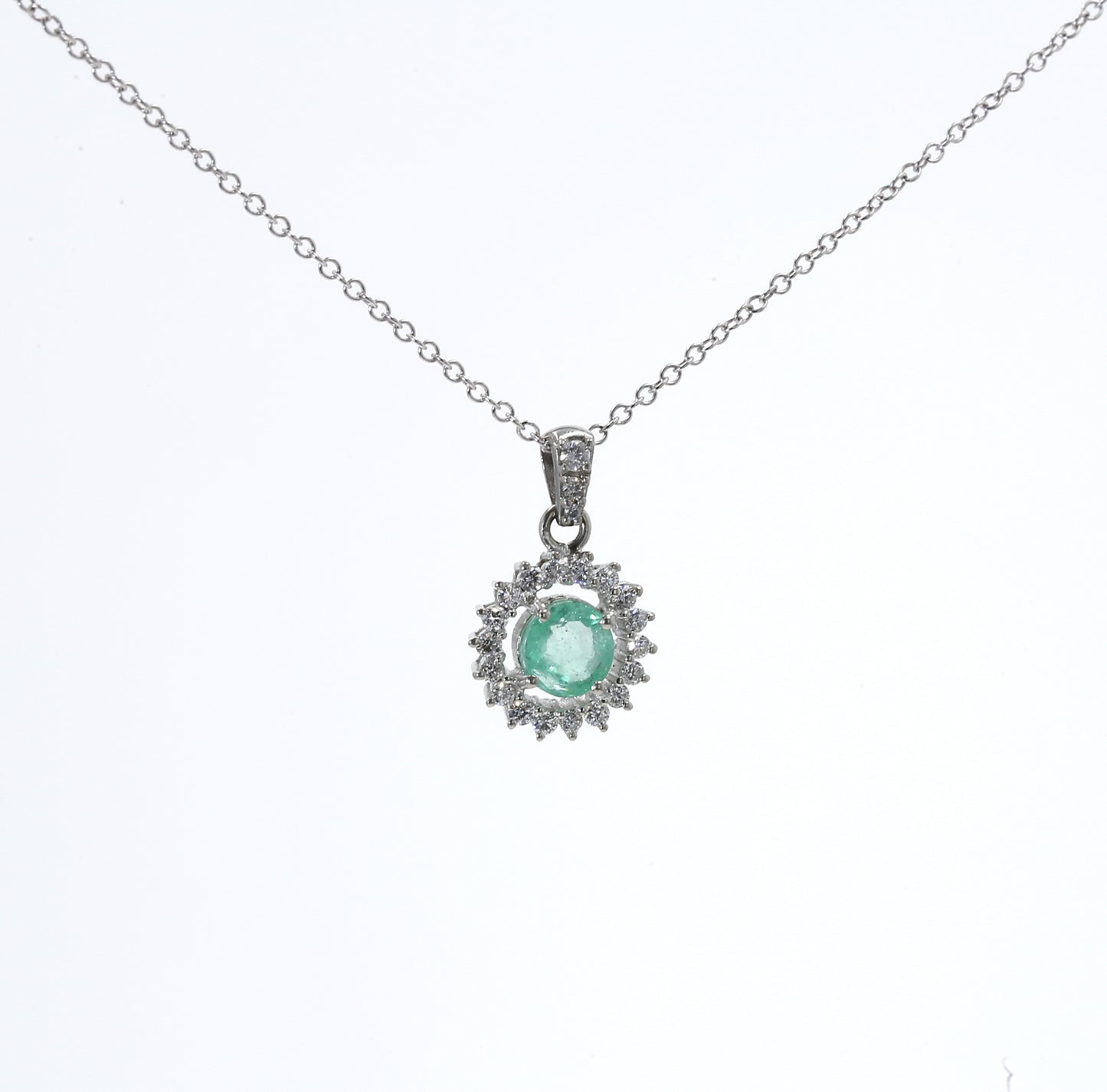 Colombian Emerald Pendant: 0.70 ct tw Emeralds, 0.40 ct tw Diamonds, 14K White Gold