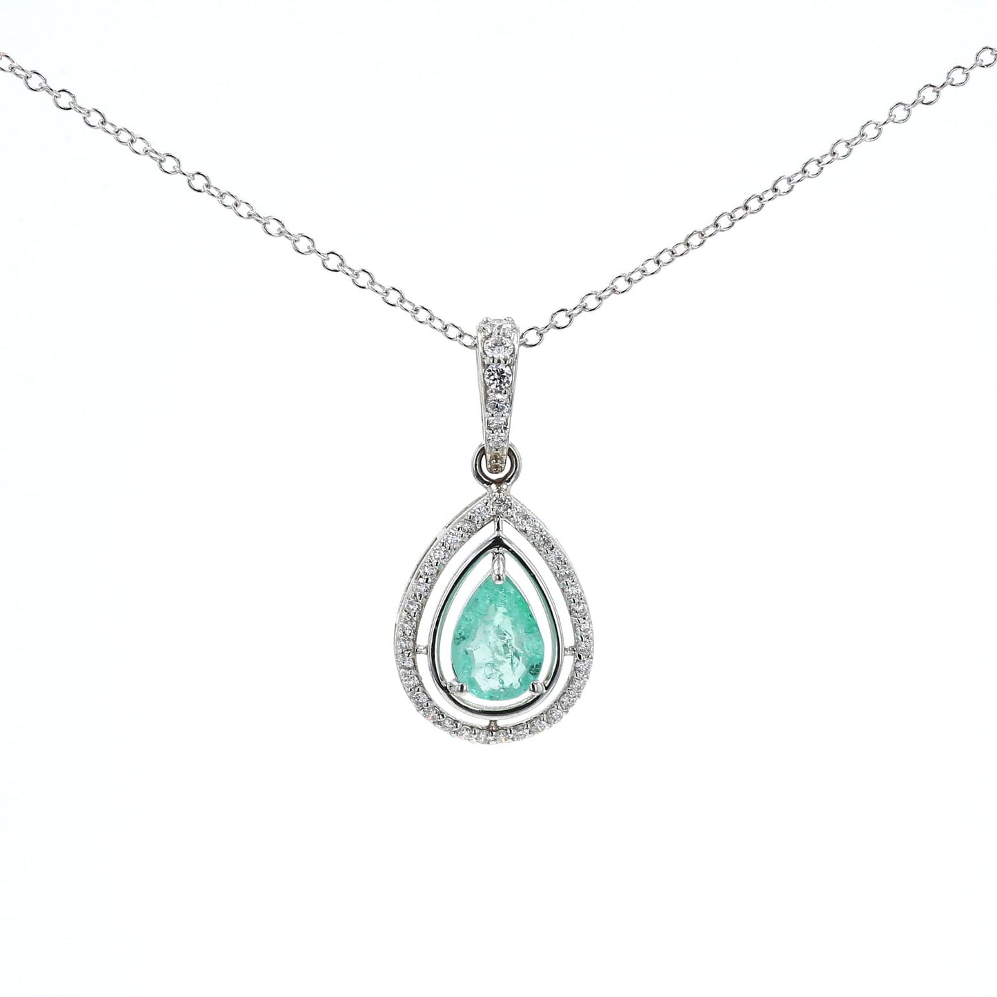 Colombian Emerald Pendant: 1.55 ct tw Emeralds, 0.70 ct tw Diamonds, 14K White Gold