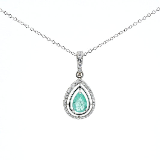 Colombian Emerald Pendant: 1.55 ct tw Emeralds, 0.70 ct tw Diamonds, 14K White Gold