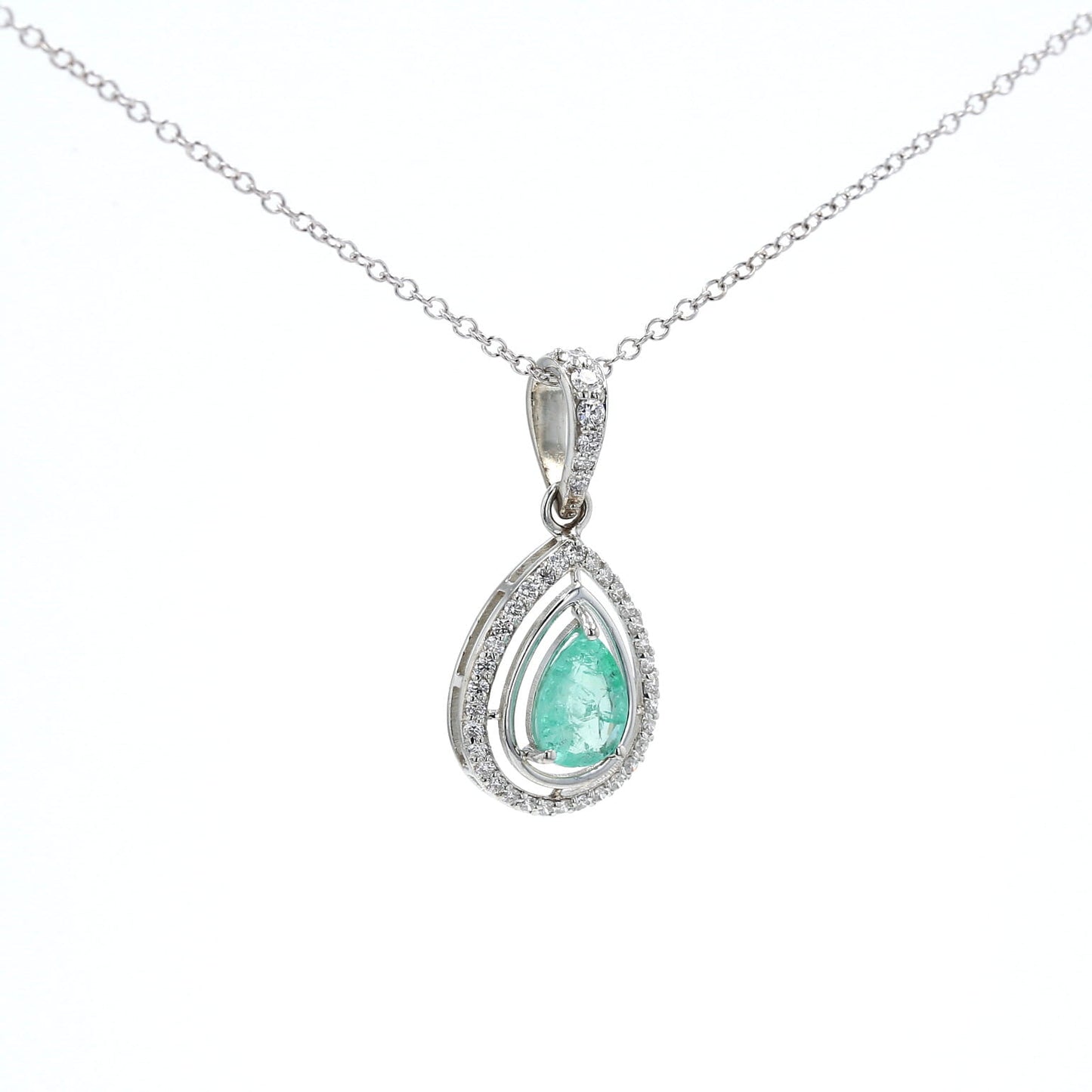 Colombian Emerald Pendant: 1.55 ct tw Emeralds, 0.70 ct tw Diamonds, 14K White Gold