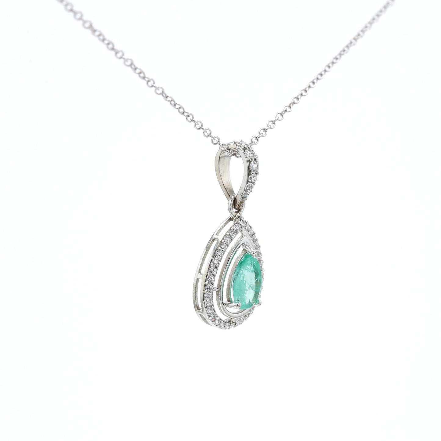 Colombian Emerald Pendant: 1.55 ct tw Emeralds, 0.70 ct tw Diamonds, 14K White Gold