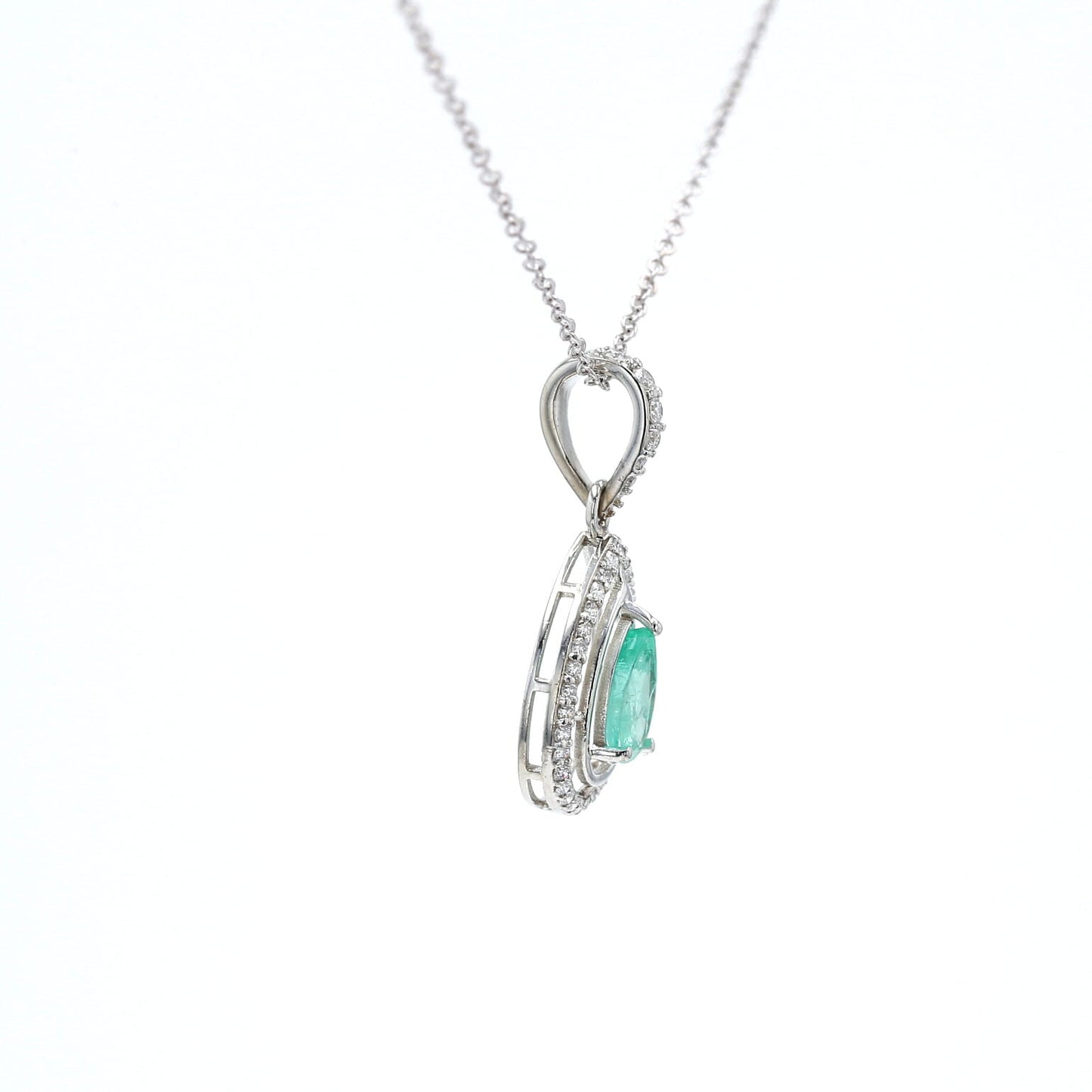 Colombian Emerald Pendant: 1.55 ct tw Emeralds, 0.70 ct tw Diamonds, 14K White Gold