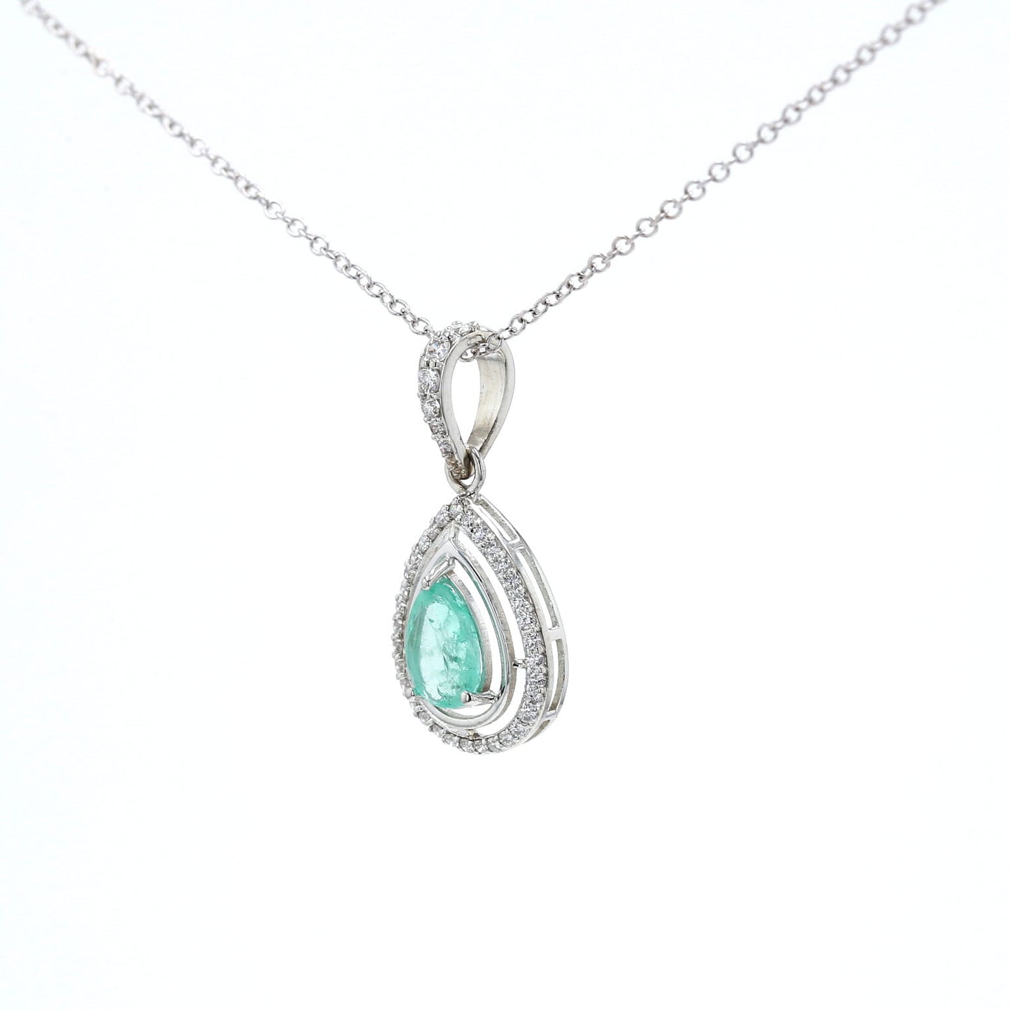 Colombian Emerald Pendant: 1.55 ct tw Emeralds, 0.70 ct tw Diamonds, 14K White Gold